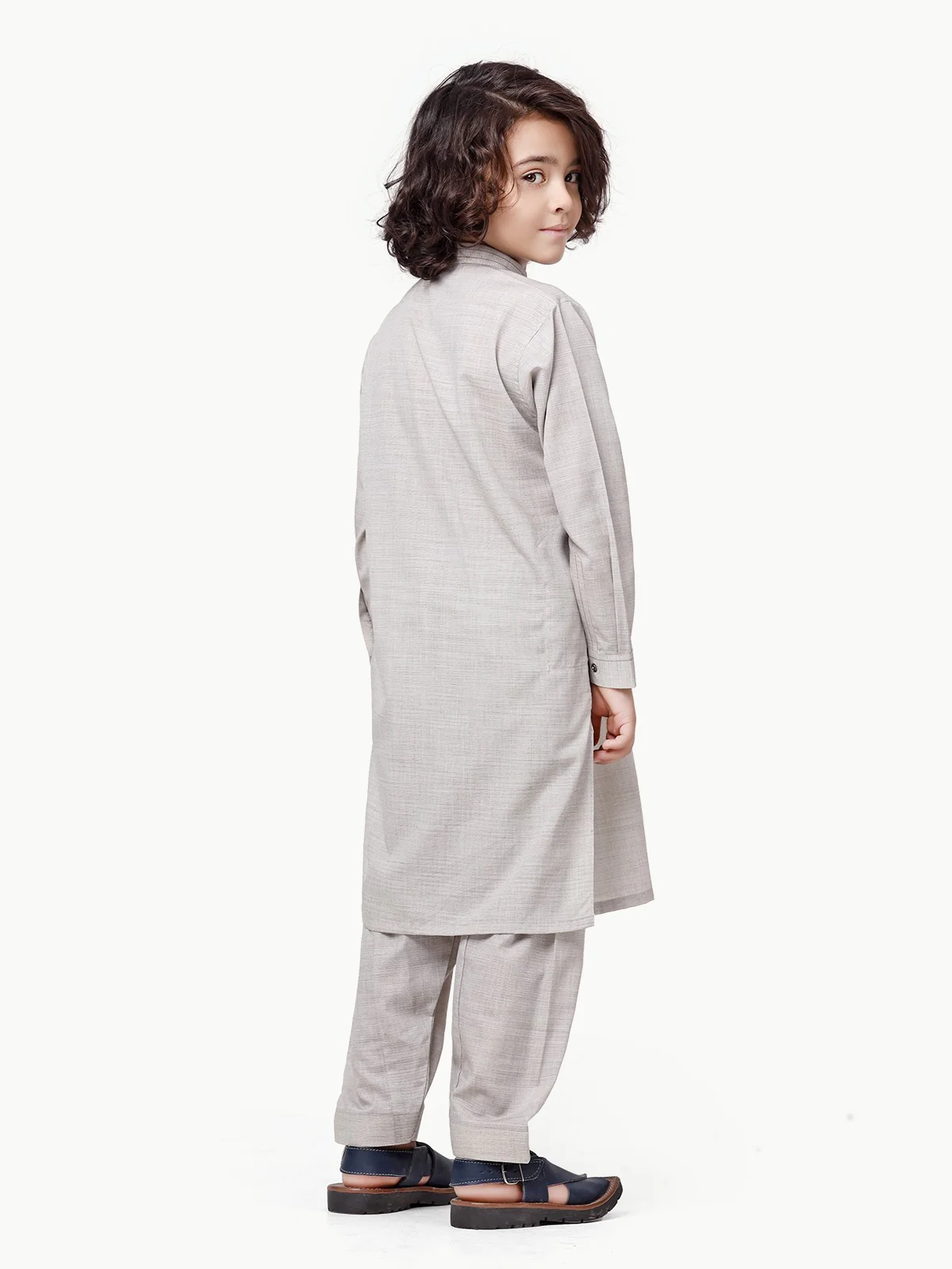 Boy's Ash Grey Kurta Shalwar - EBTKS23-3867 - Image 5