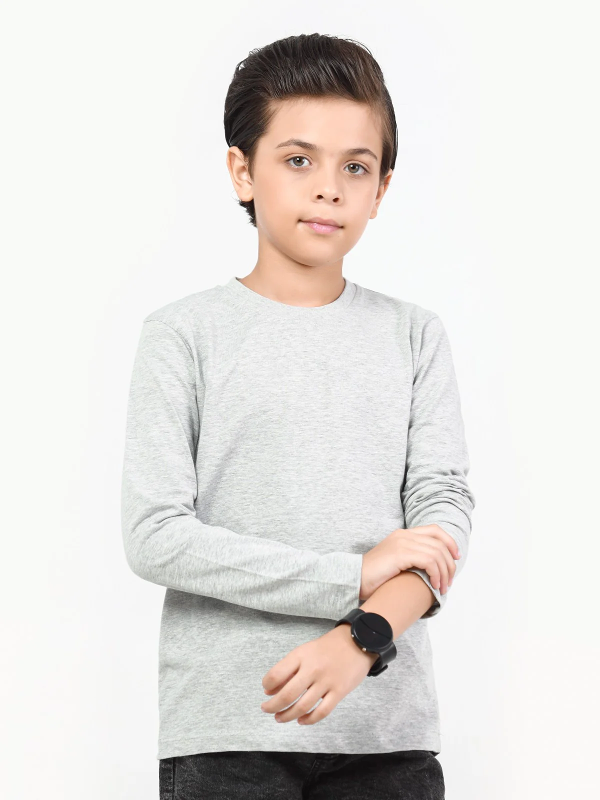 Boy's Heather Grey Full Sleeves Basic Tee - EBTBF22-004 - Image 6