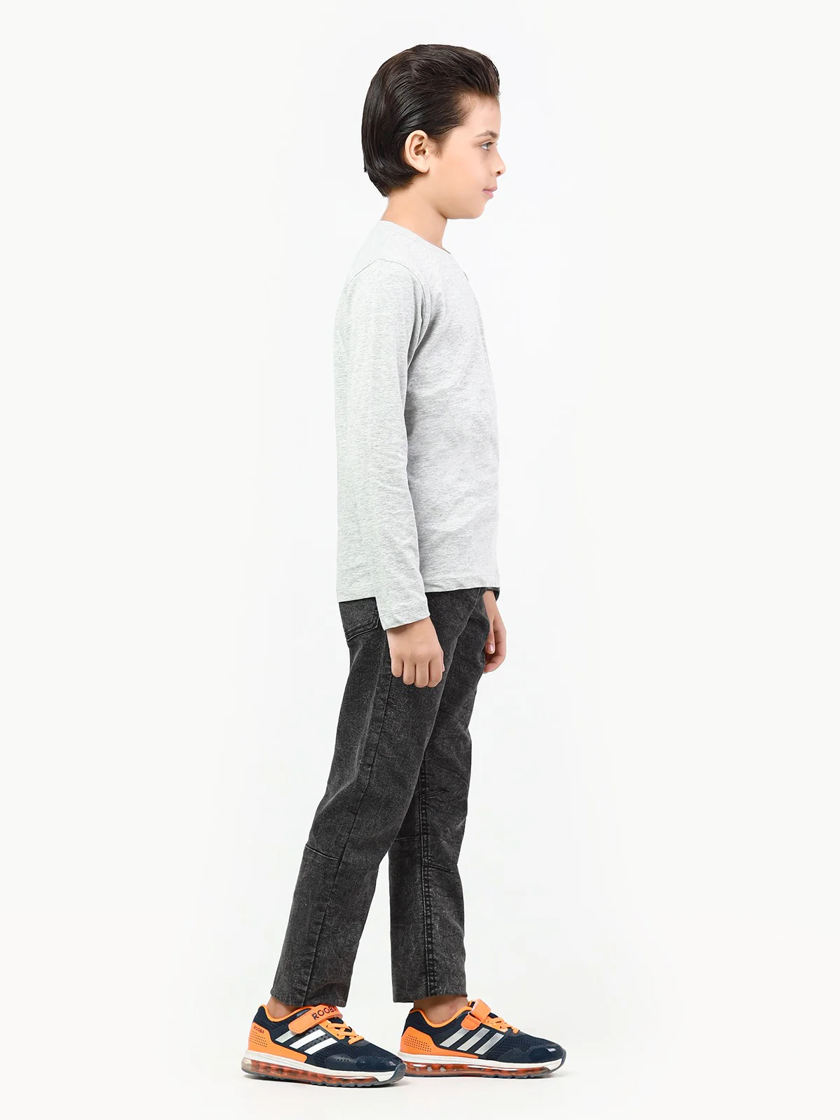 Boy's Heather Grey Full Sleeves Basic Tee - EBTBF22-004 - Image 7