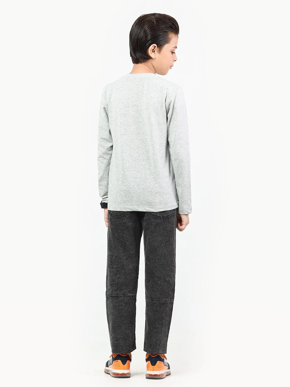 Boy's Heather Grey Full Sleeves Basic Tee - EBTBF22-004 - Image 8
