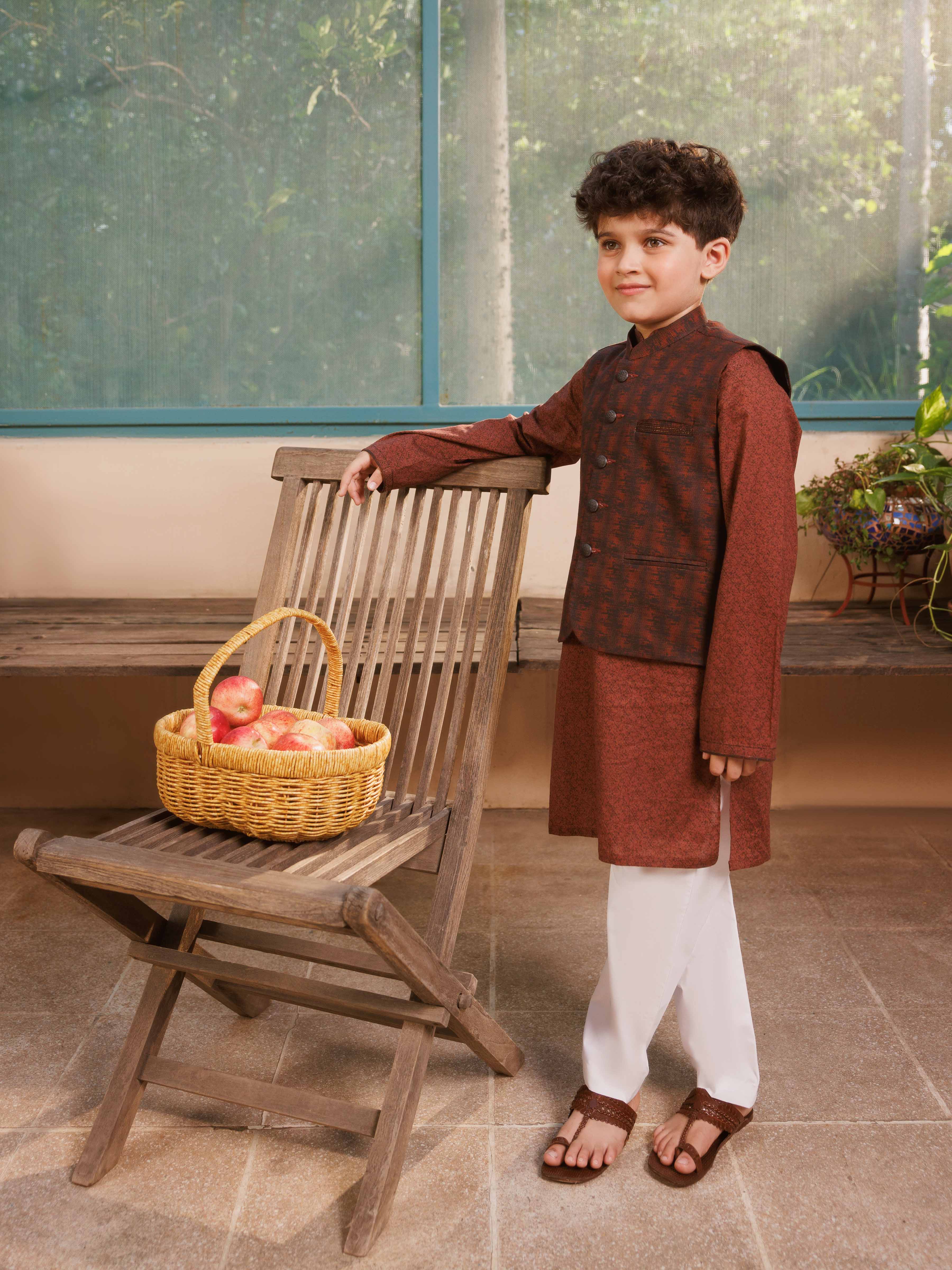 Boy's Black & Brown Waist Coat Suit - EBTWCS5-25207 - Image 3