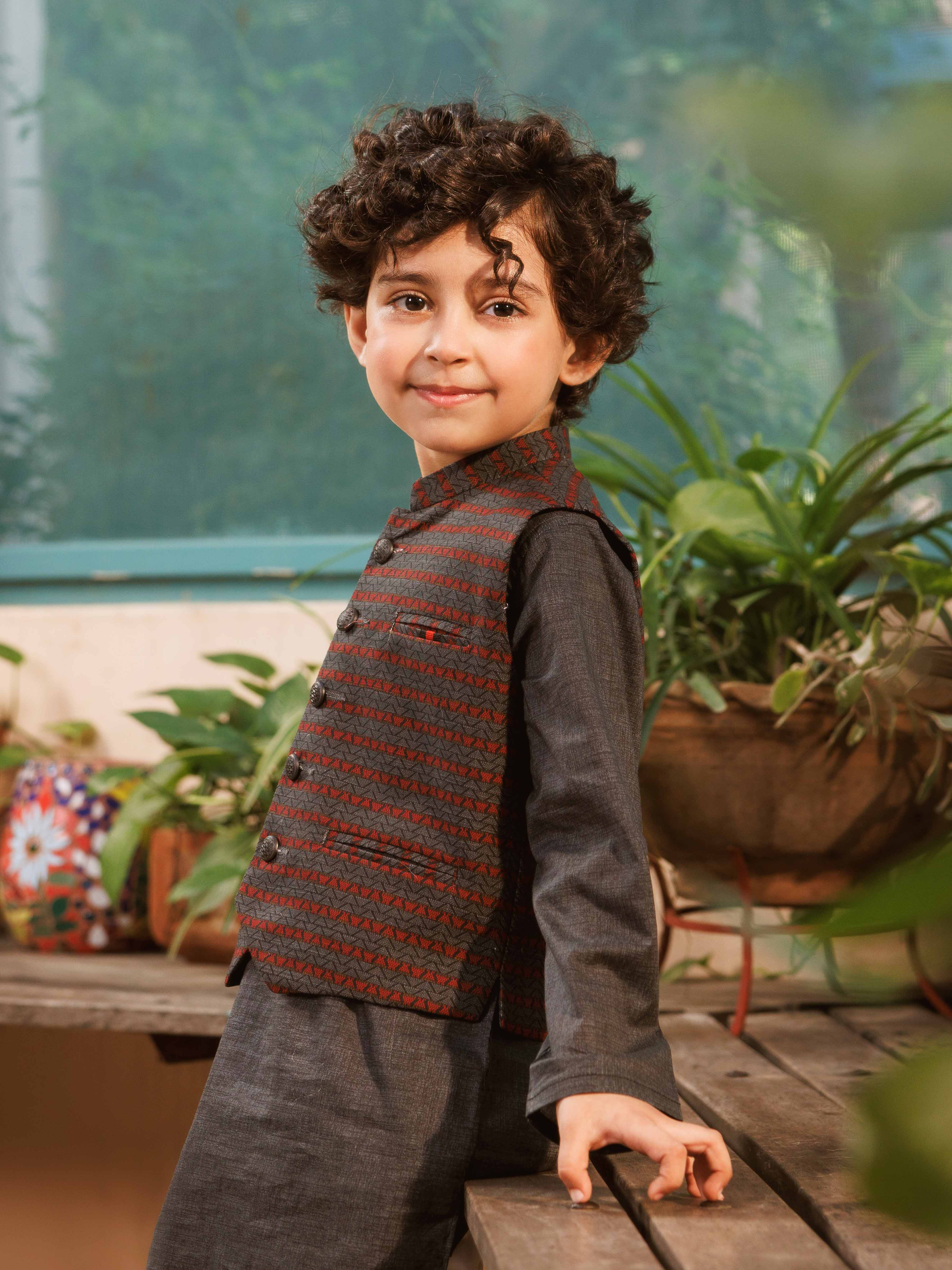 Boy's Dark Grey Waist Coat Suit - EBTWCS5-25212 - Image 3