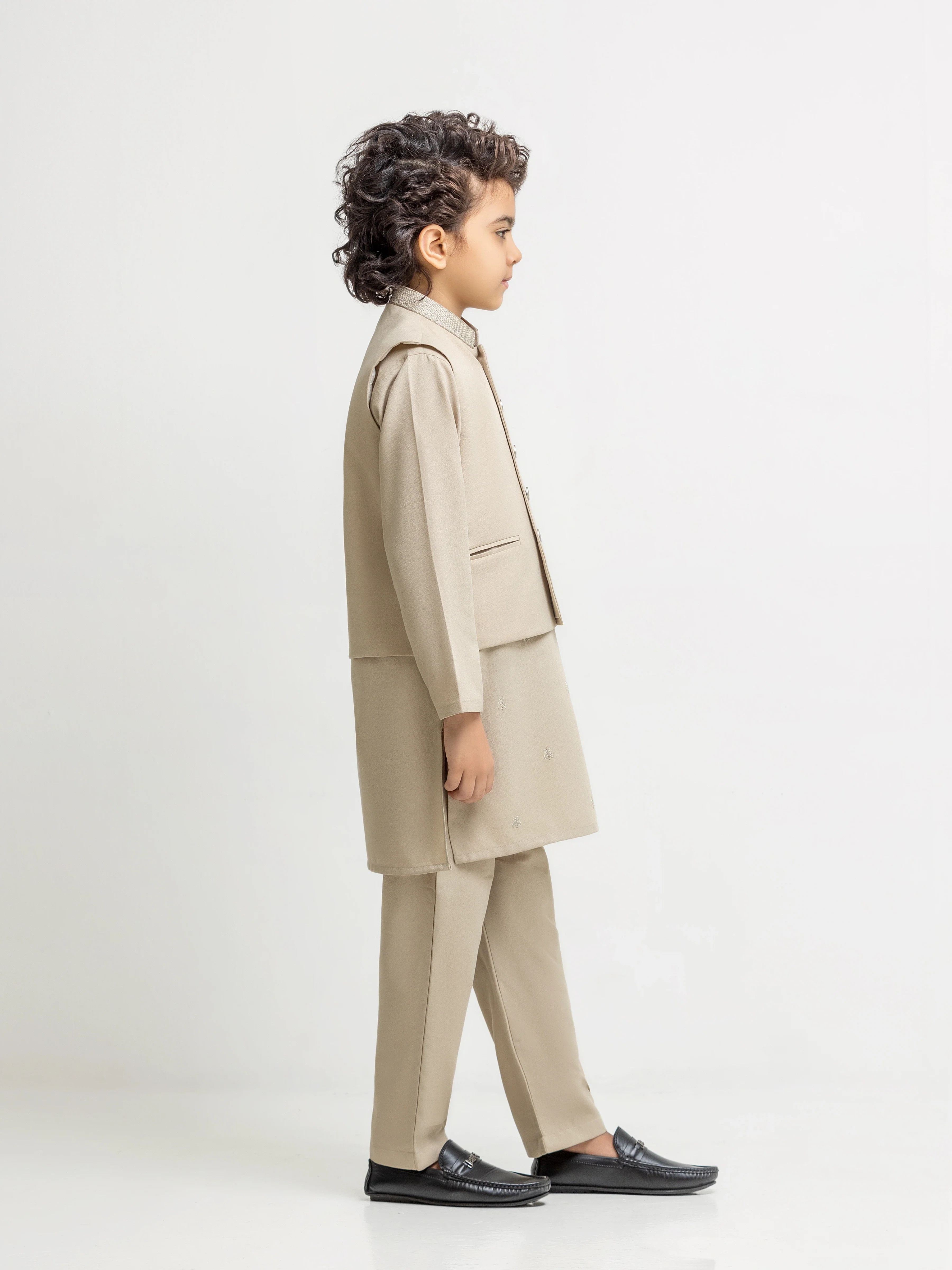 Boy's Light Beige Waist Coat Suit - ECBTWCS6-107 - Image 4