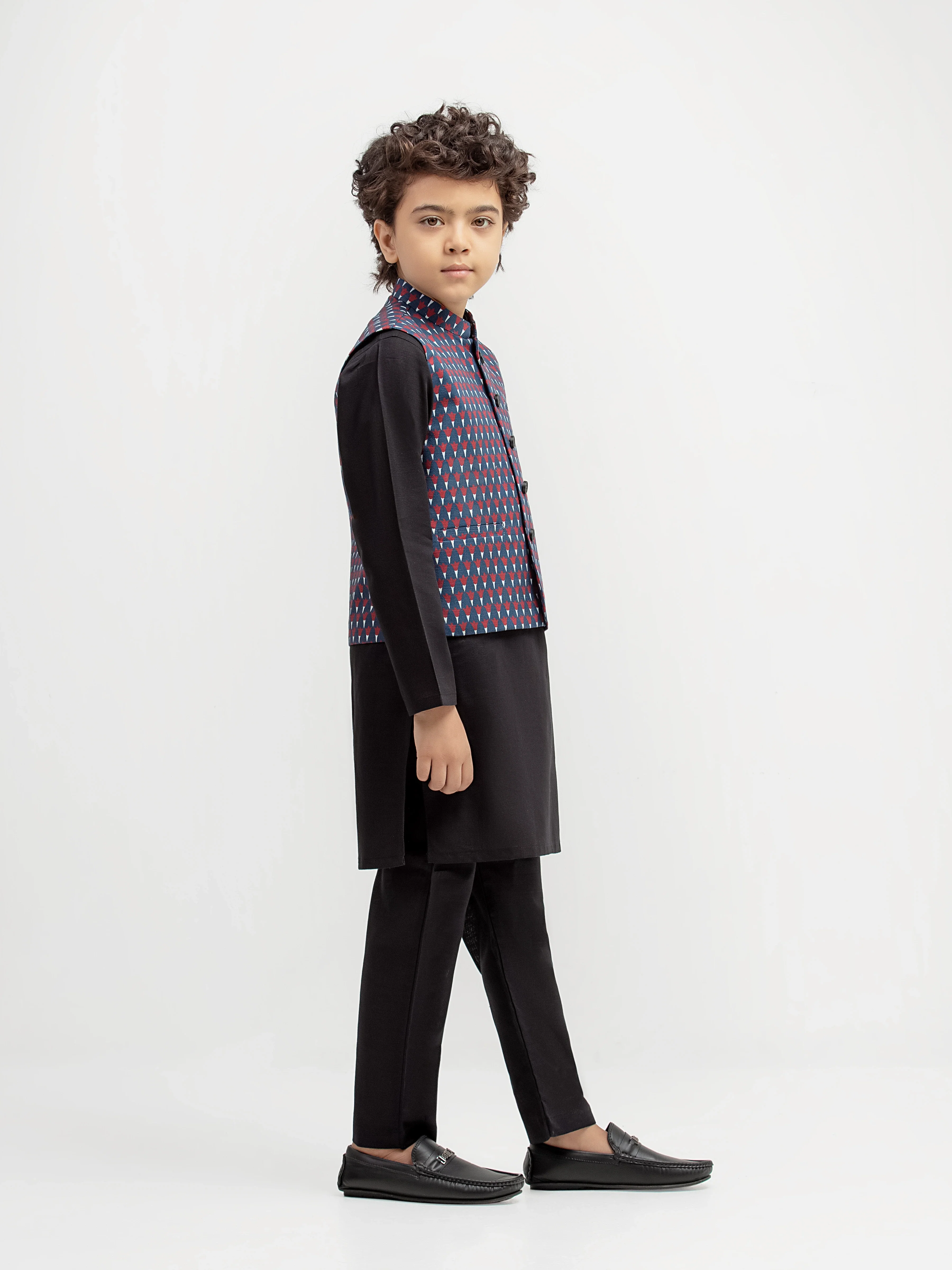 Boy's Multi & Black Waist Coat Suit - ECBTWCS5-069 - Image 4