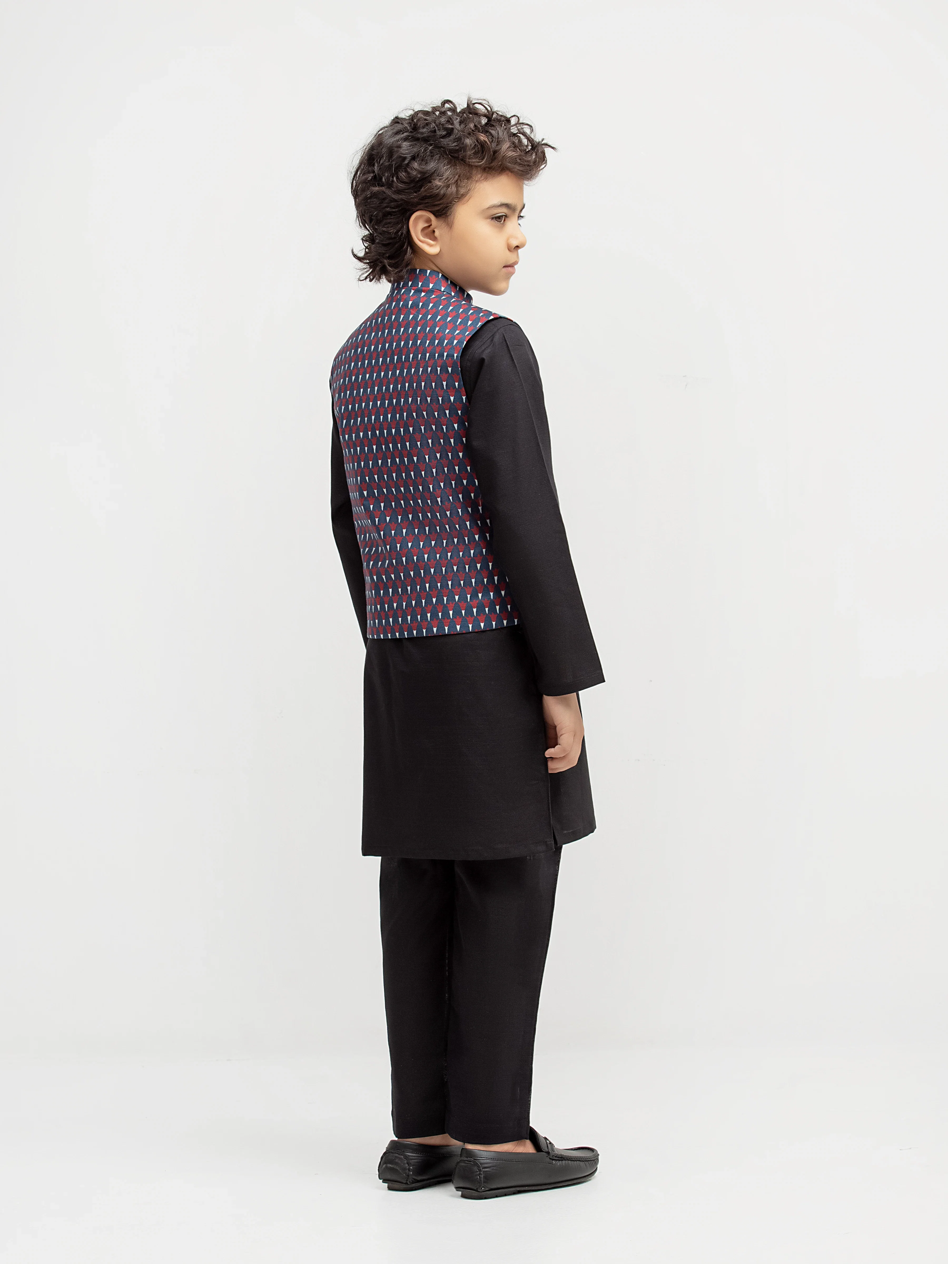 Boy's Multi & Black Waist Coat Suit - ECBTWCS5-069 - Image 5
