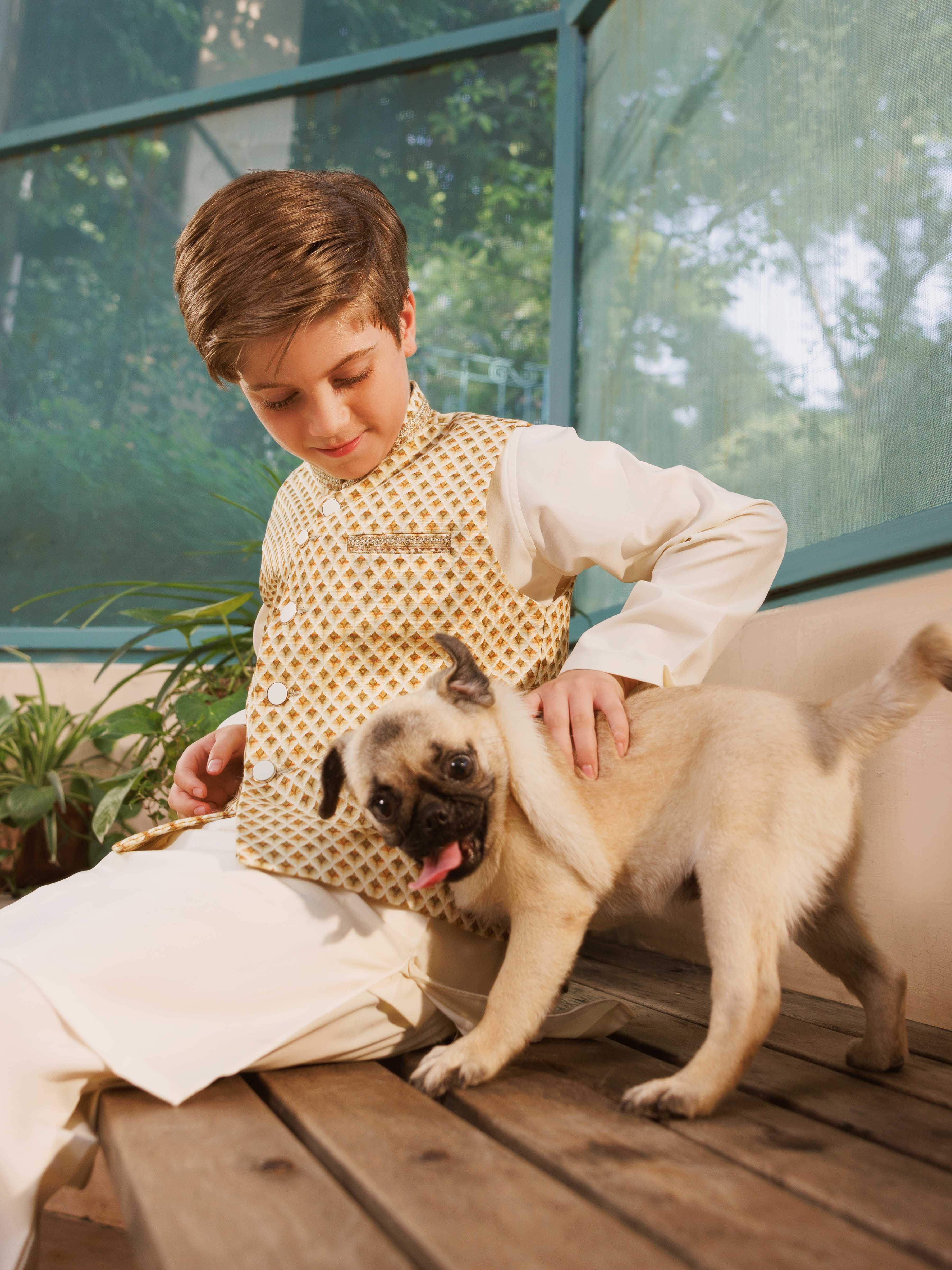 Boy's Multi & Cream Waist Coat Suit - EBTWCS25-25194 - Image 3