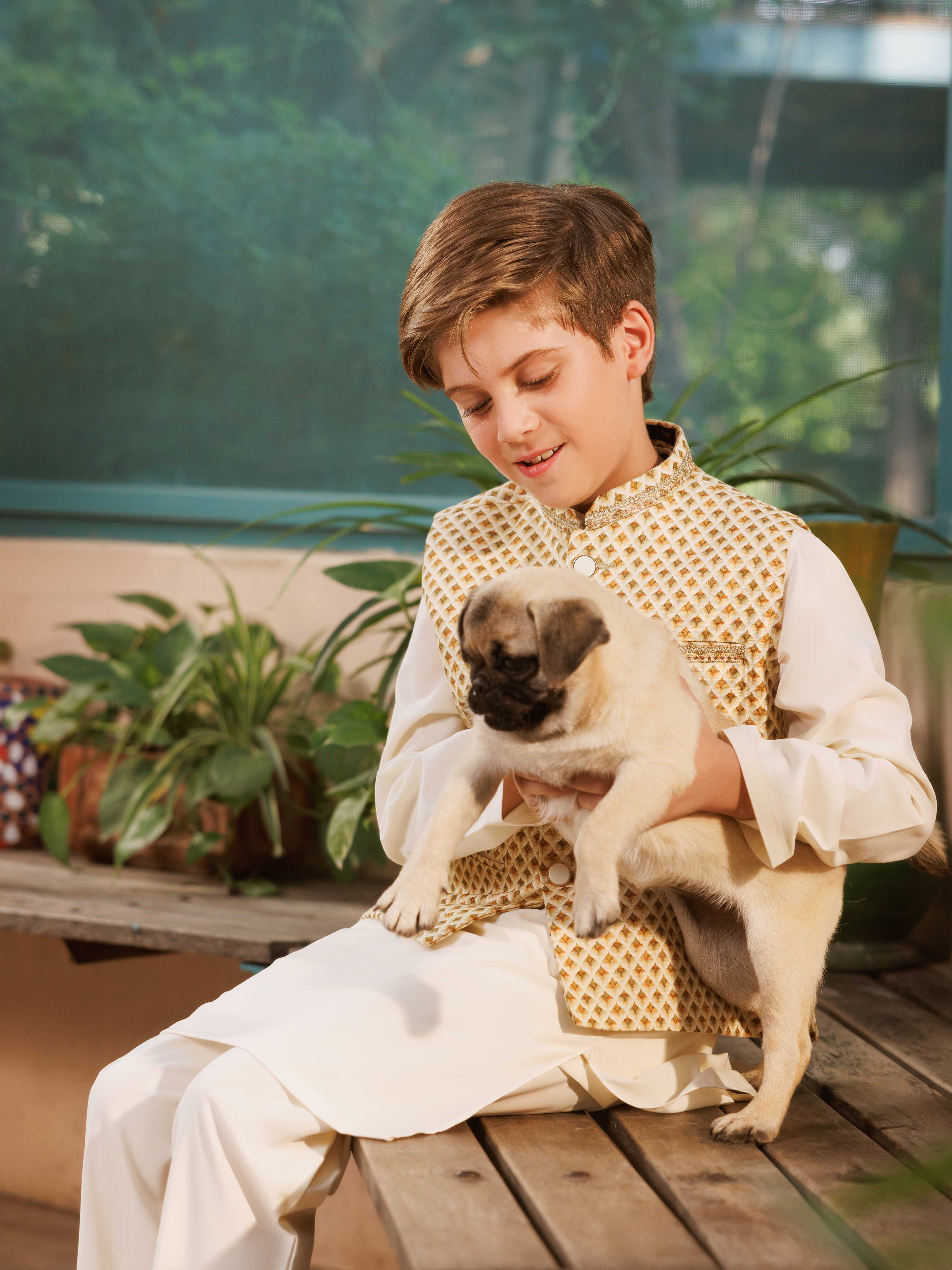 Boy's Multi & Cream Waist Coat Suit - EBTWCS25-25194 - Image 4