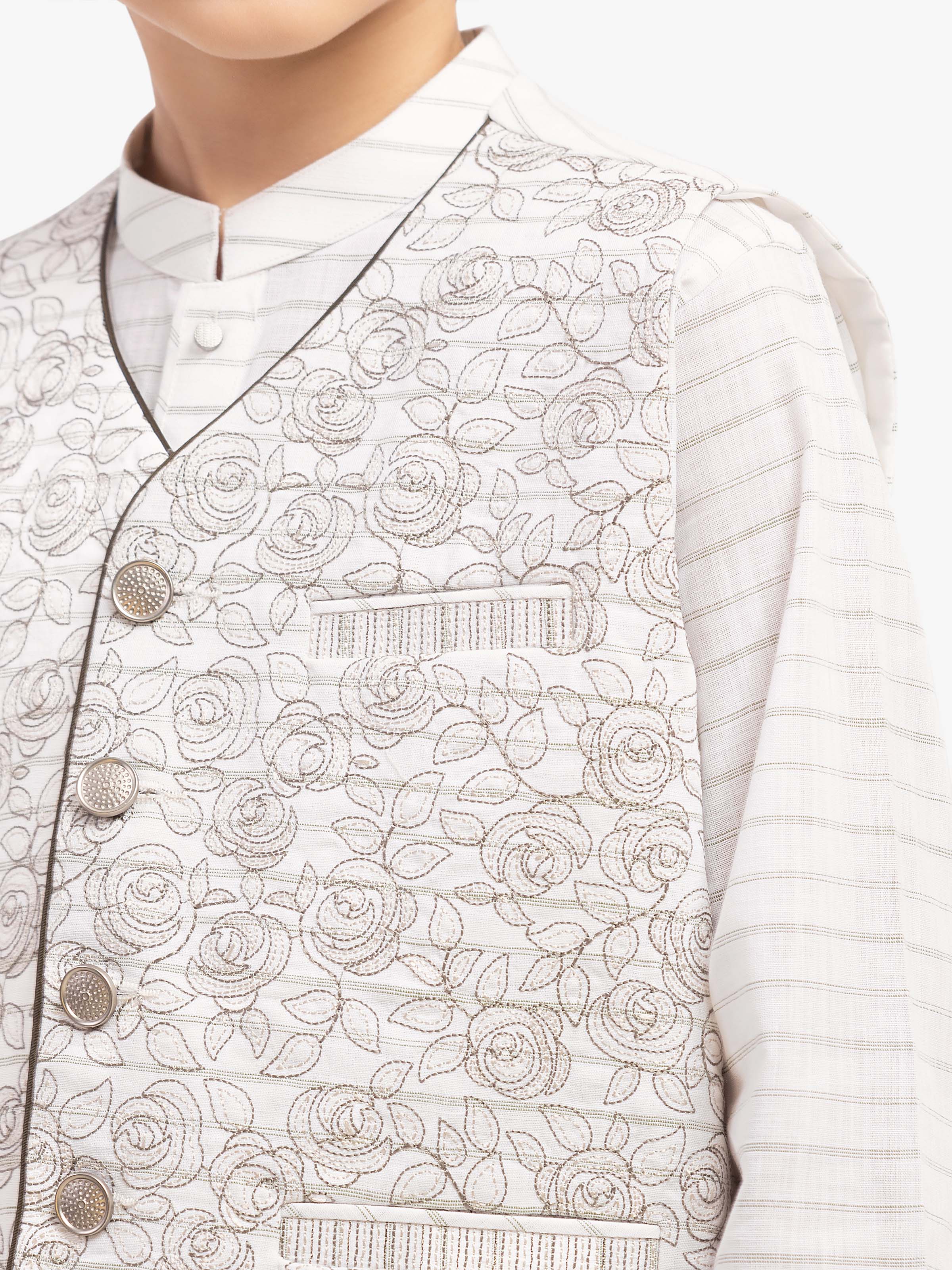 Boy's Off White Waist Coat Suit - EBTWCS5-25209 - Image 3