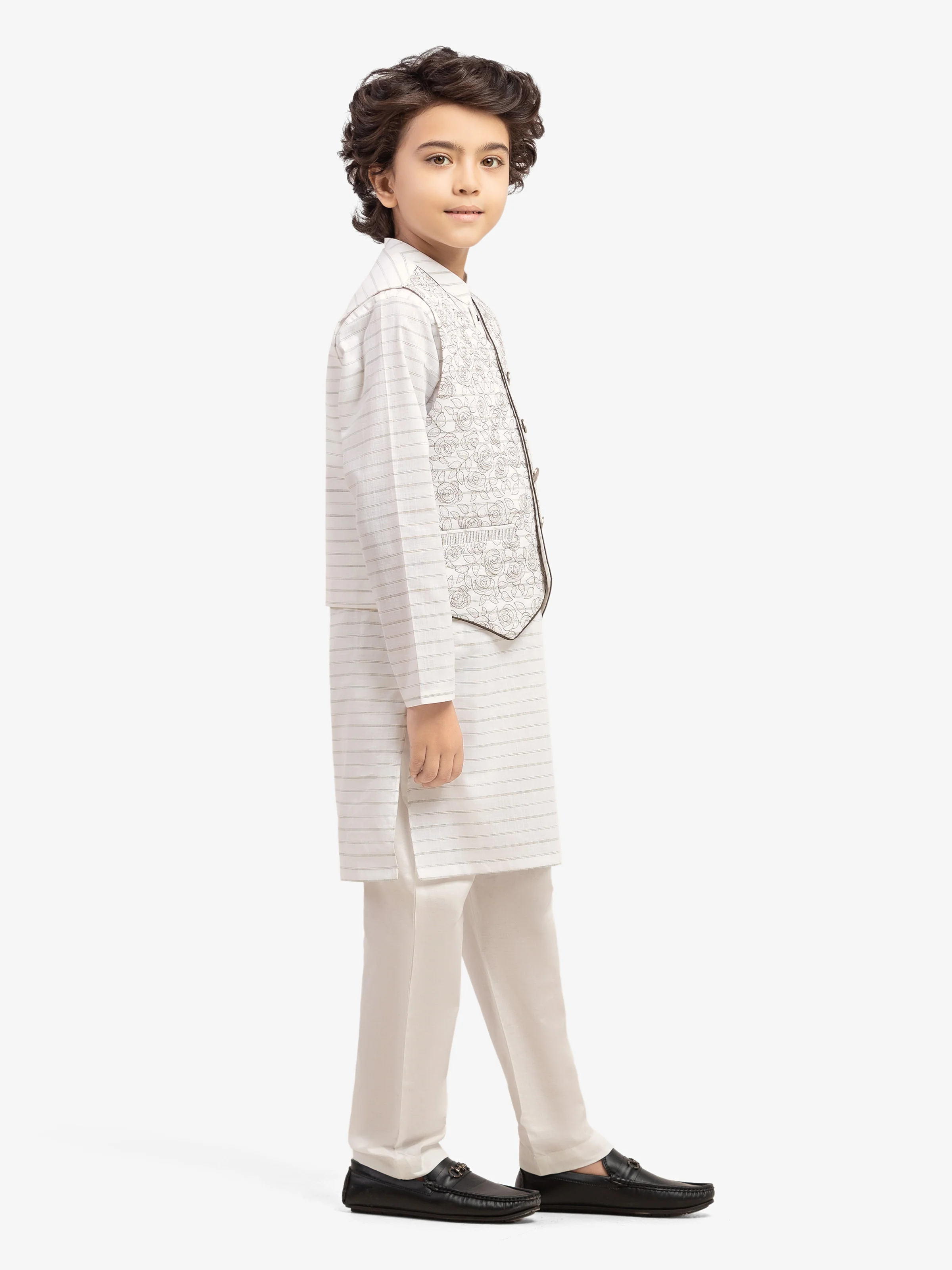 Boy's Off White Waist Coat Suit - EBTWCS5-25209 - Image 4
