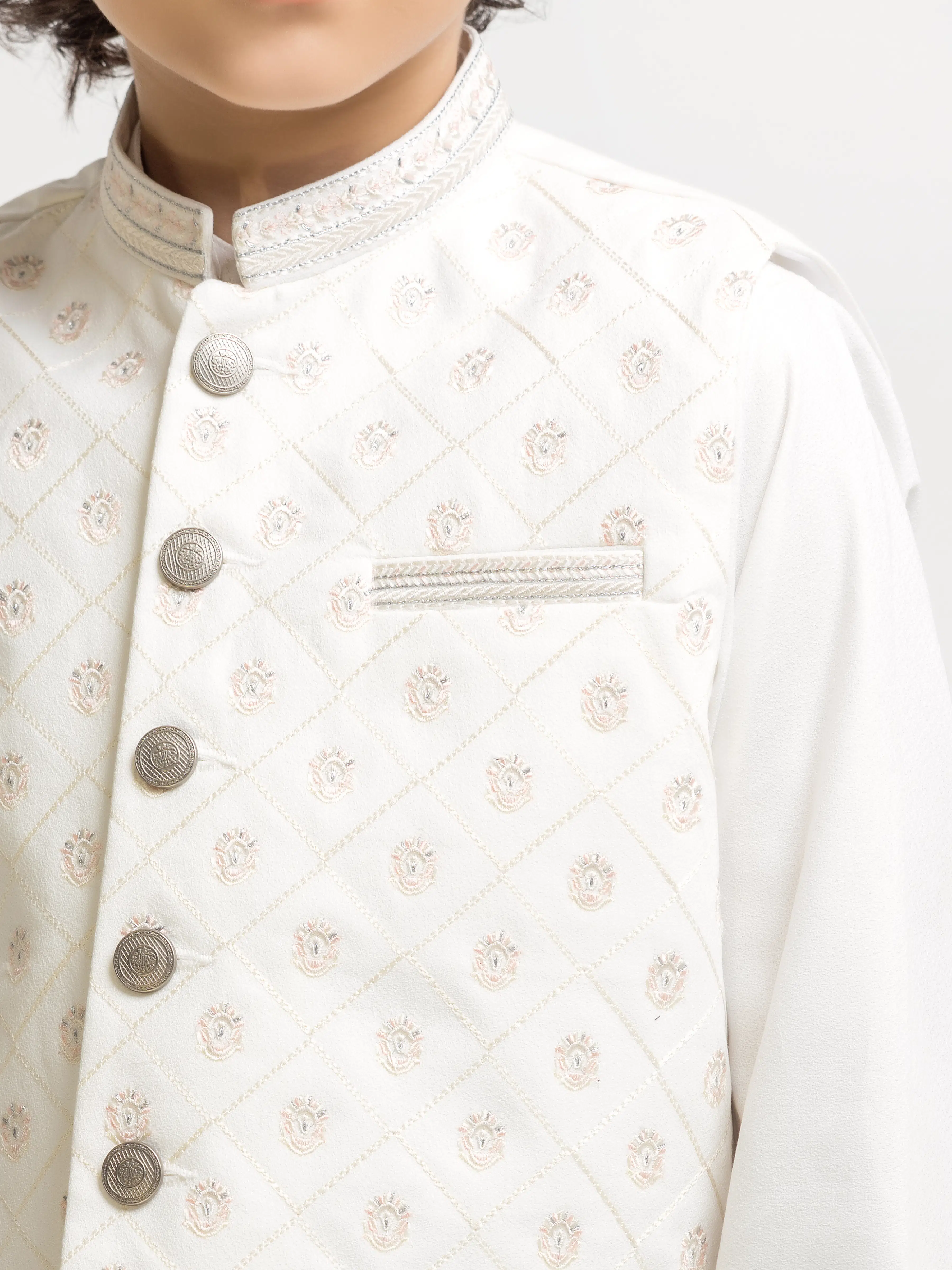 Boy's Off White Waist Coat Suit - ECBTWCS5-075 - Image 3