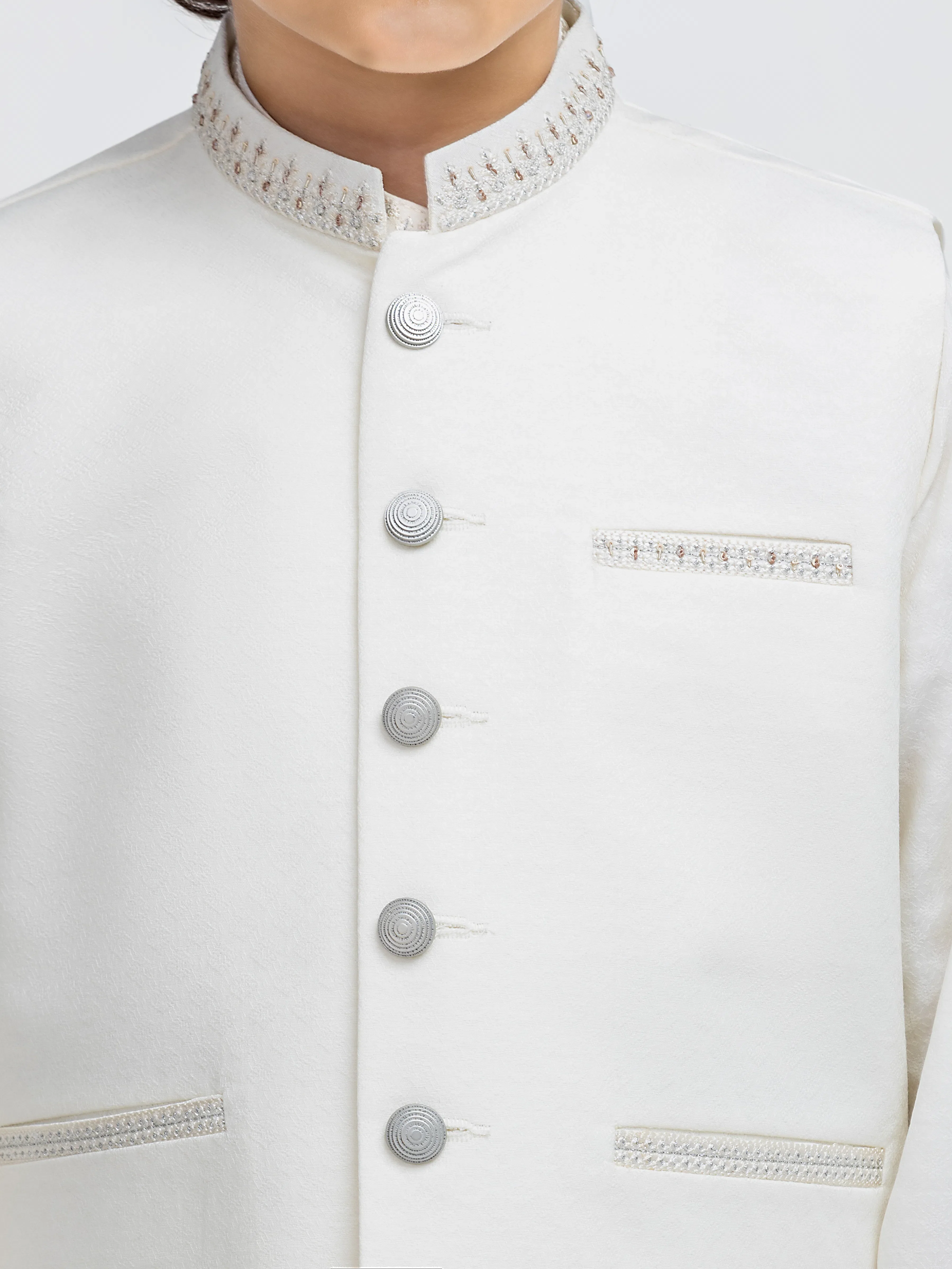 Boy's Off White Waist Coat Suit - ECBTWCS5-097 - Image 3