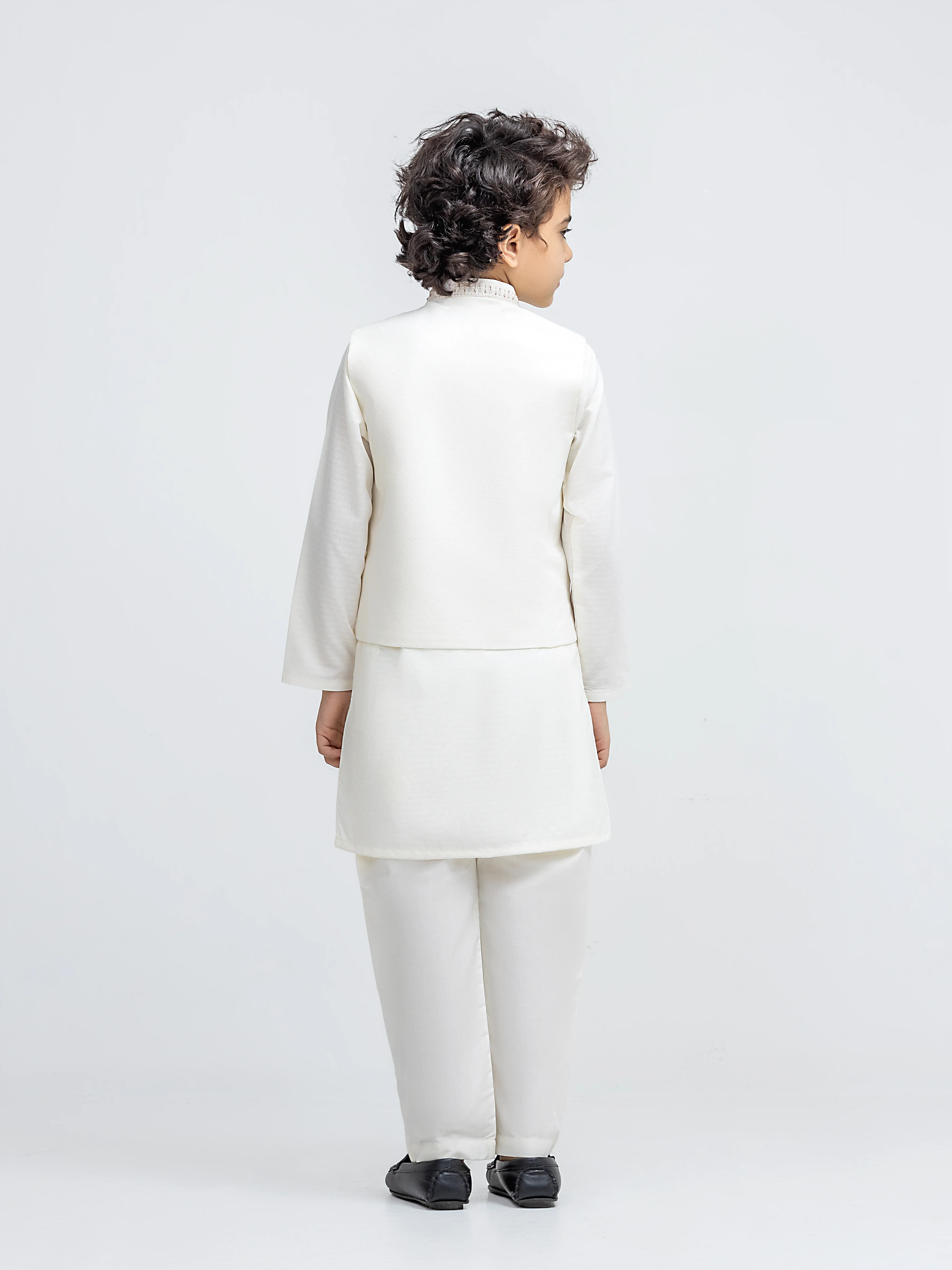 Boy's Off White Waist Coat Suit - ECBTWCS5-097 - Image 5