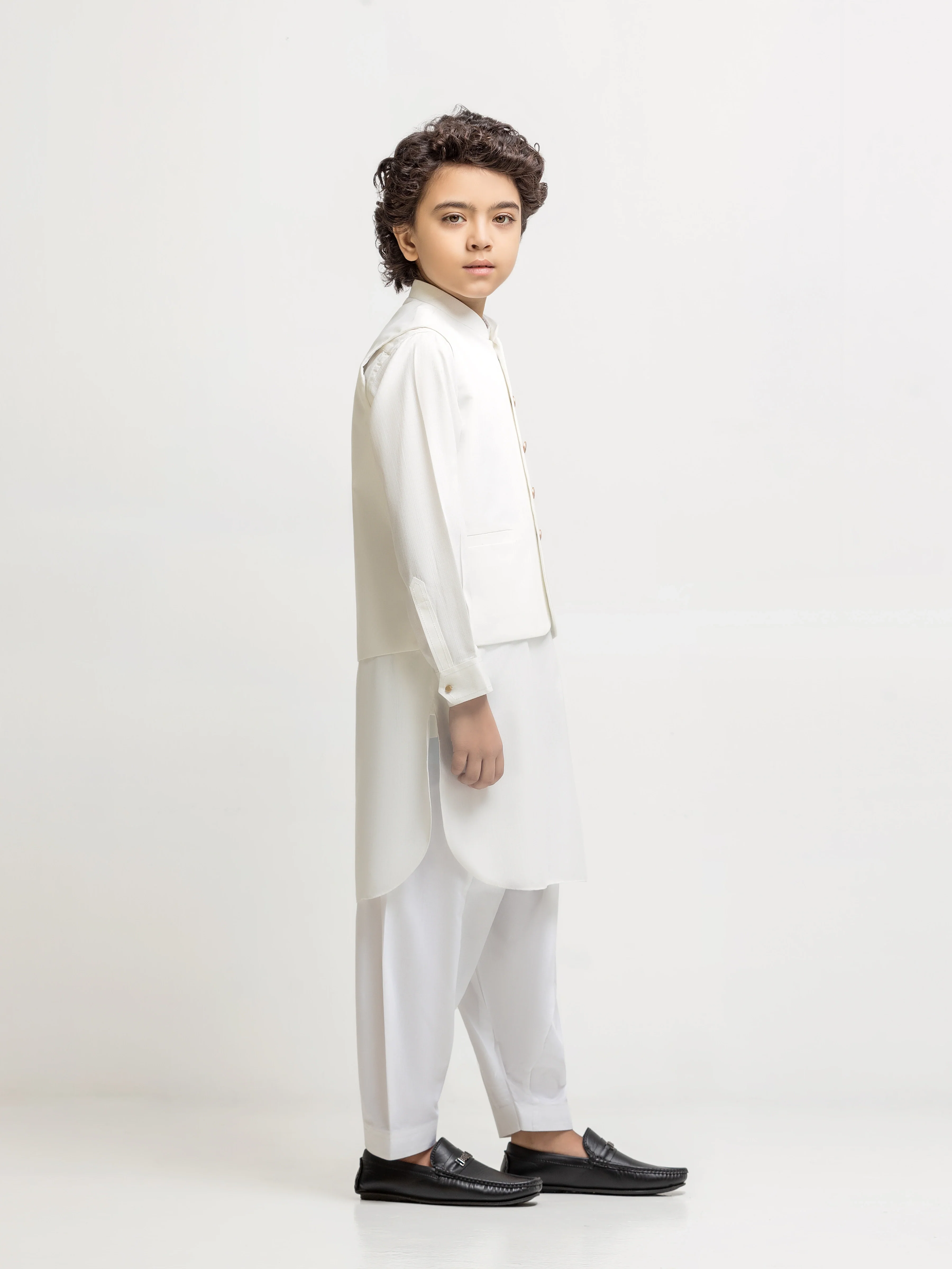 Boy's Off White Waist Coat Suit - ECBTWCS6-095 - Image 4