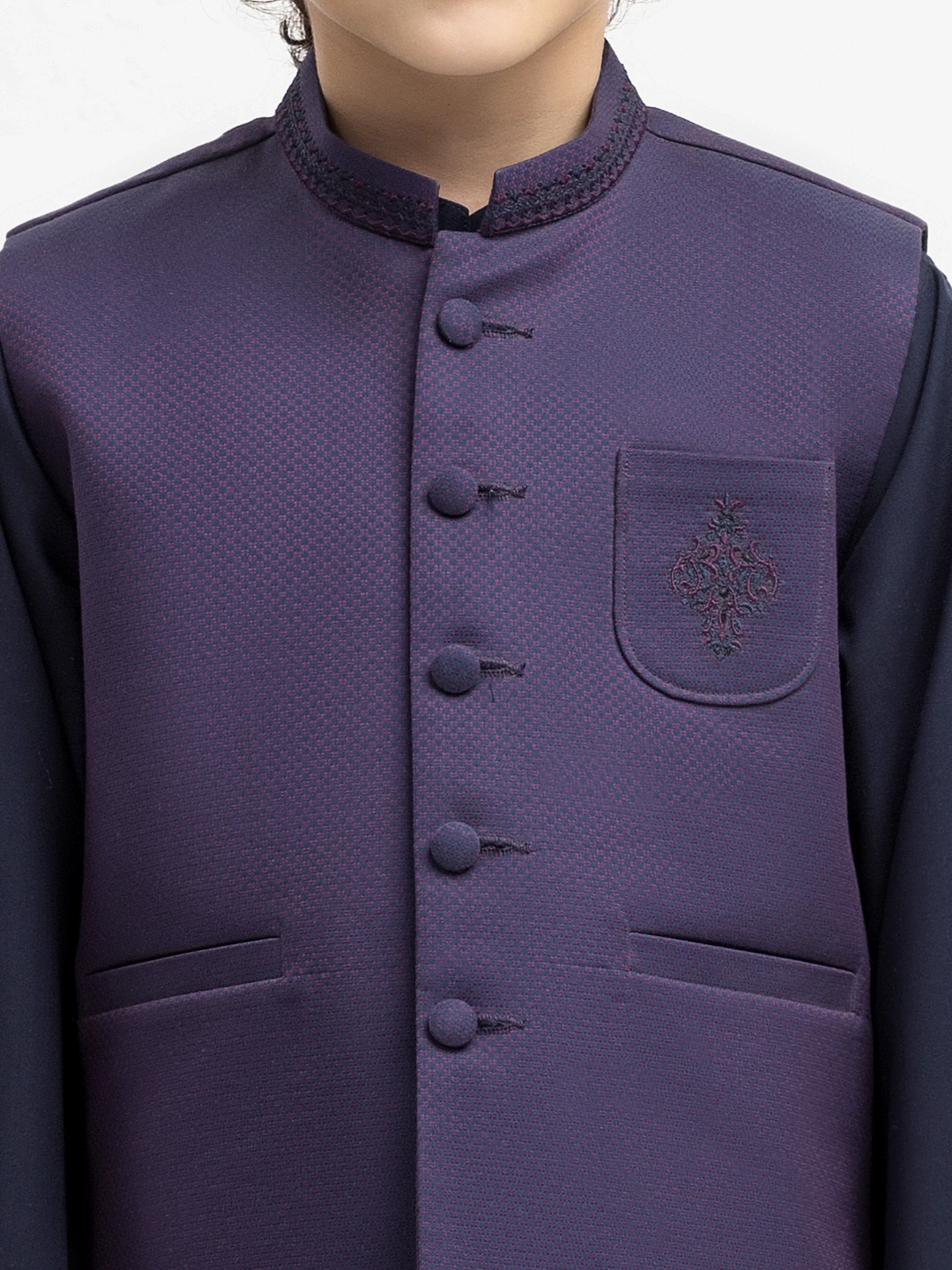 Boy's Purple & Navy Waist Coat Suit - EBTWCS5-25199 - Image 3
