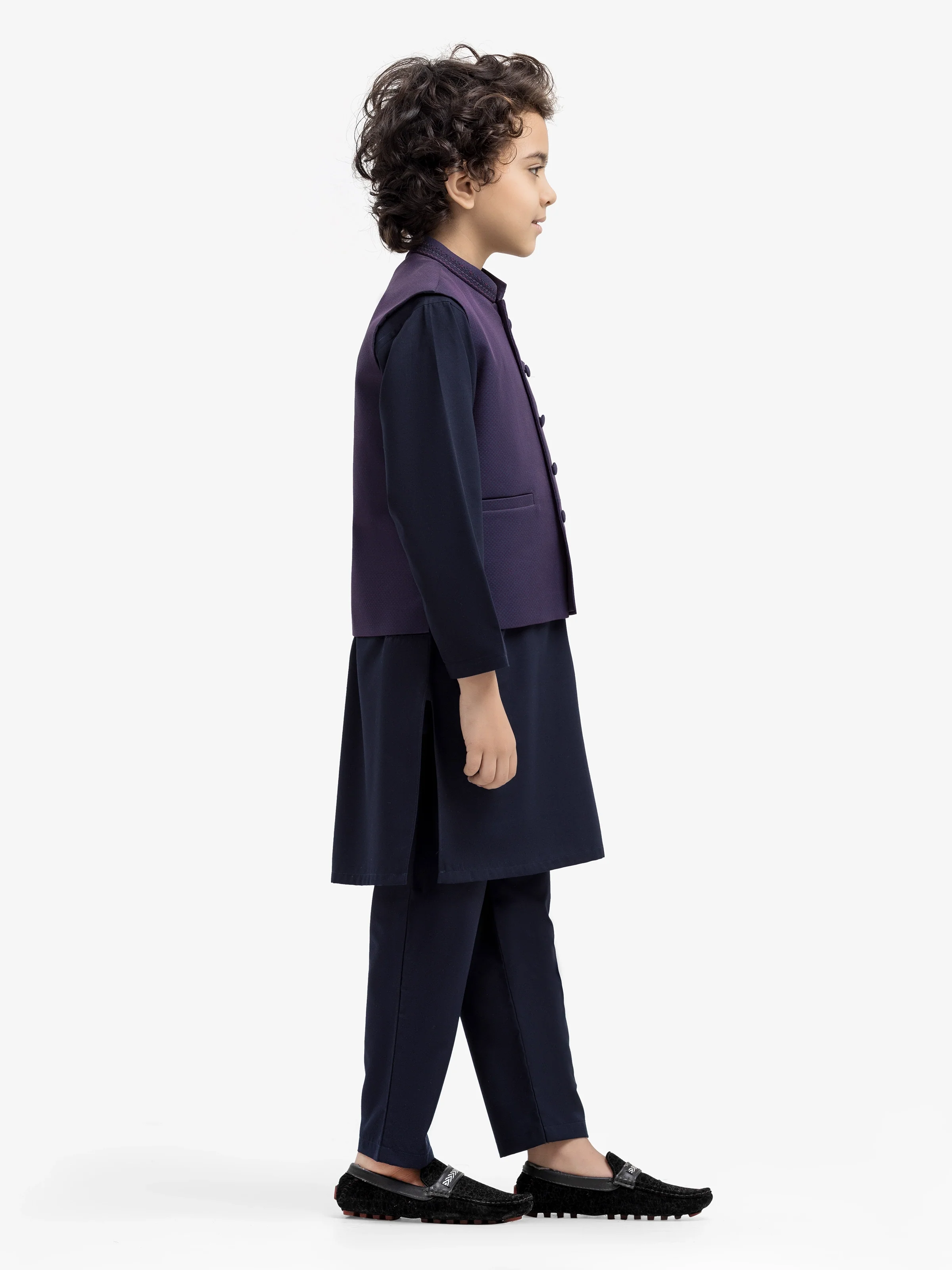 Boy's Purple & Navy Waist Coat Suit - EBTWCS5-25199 - Image 4