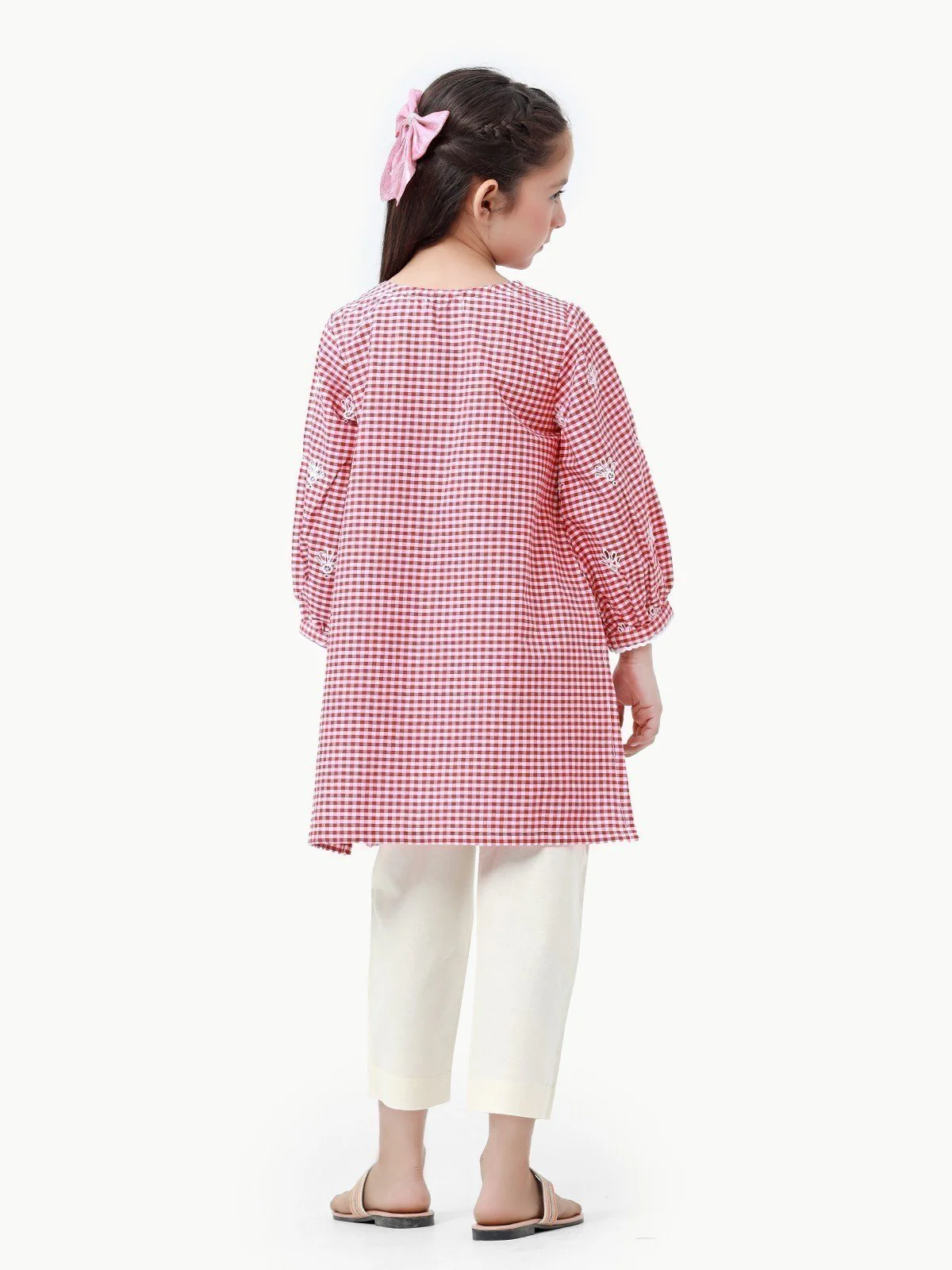 Girl's Red & White Cambric Kurti - EGTKE23-70578 - Image 5