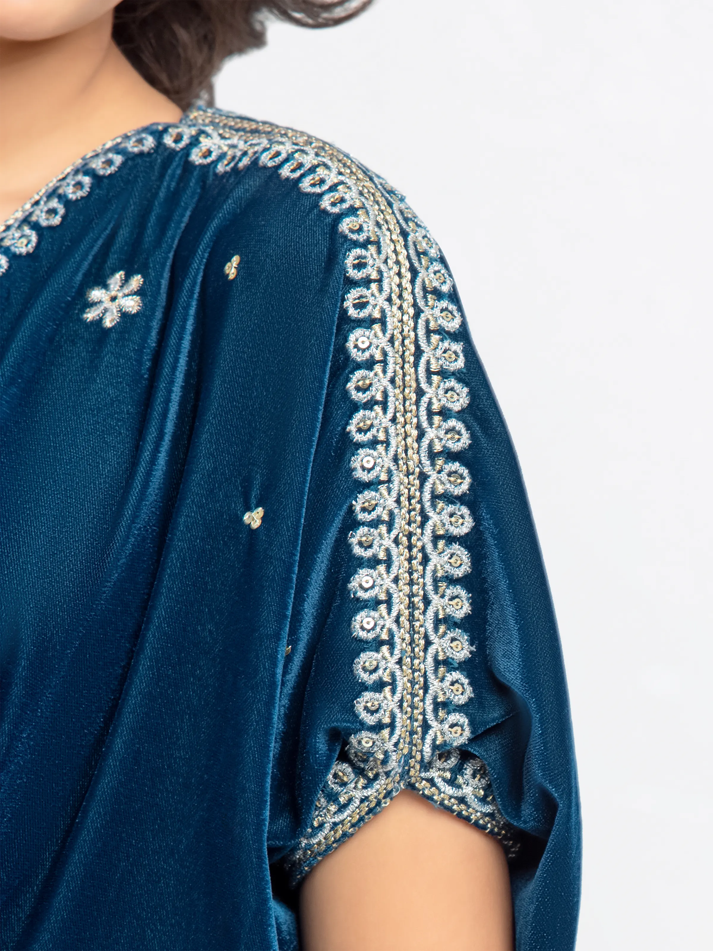 Girl's Embroidered Velvet Kaftan - EGTPLED5-50053S - Image 3