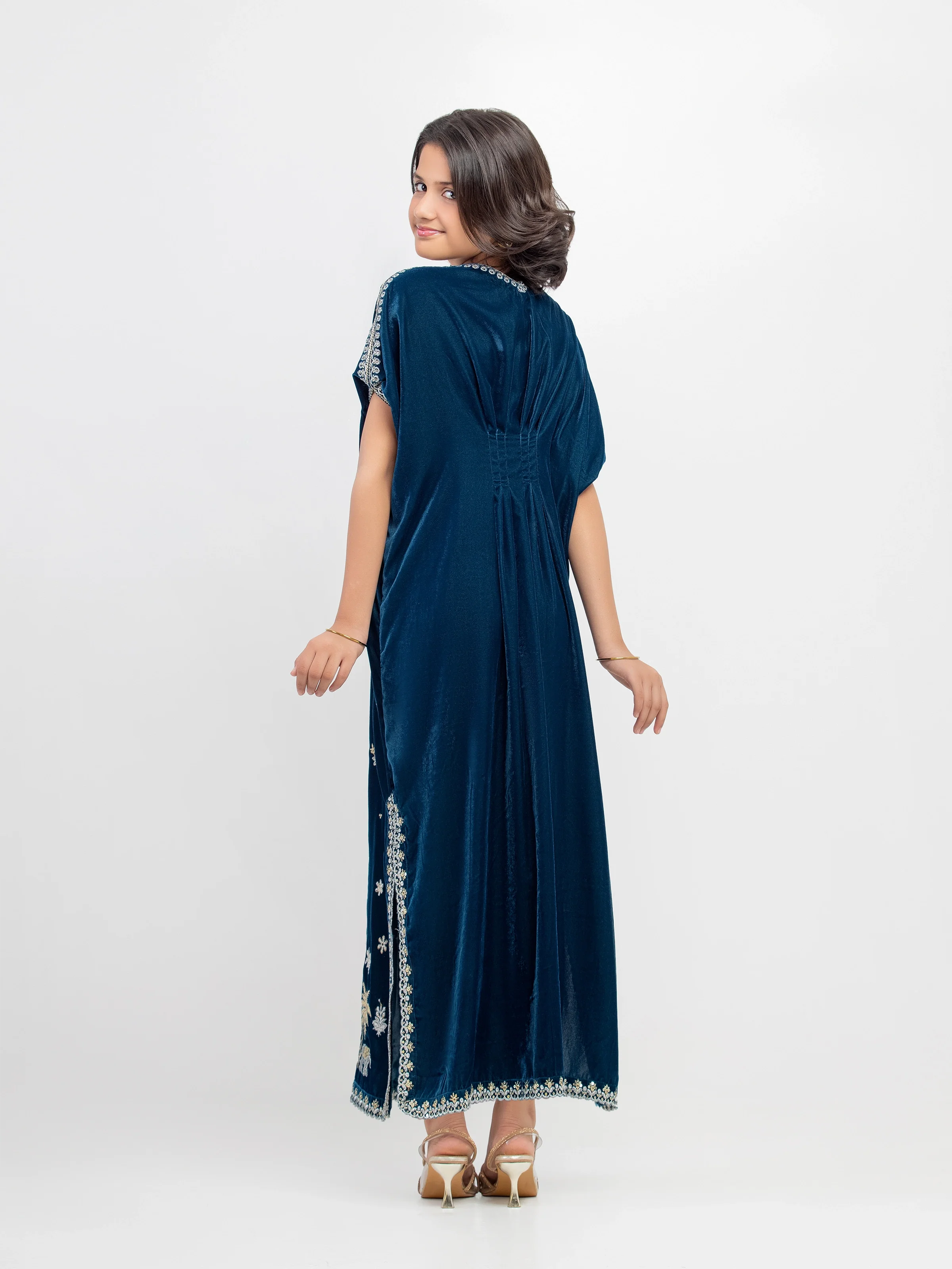 Girl's Embroidered Velvet Kaftan - EGTPLED5-50053S - Image 6