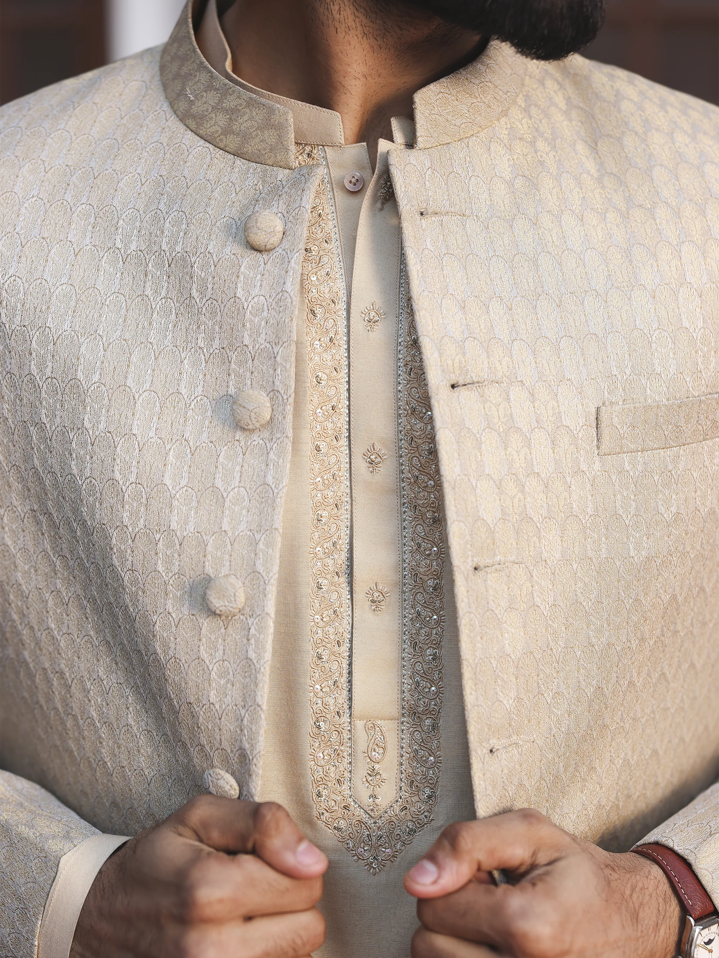 Men's Beige Prince Coat Suit - ECMTPCS5-023 - Image 3