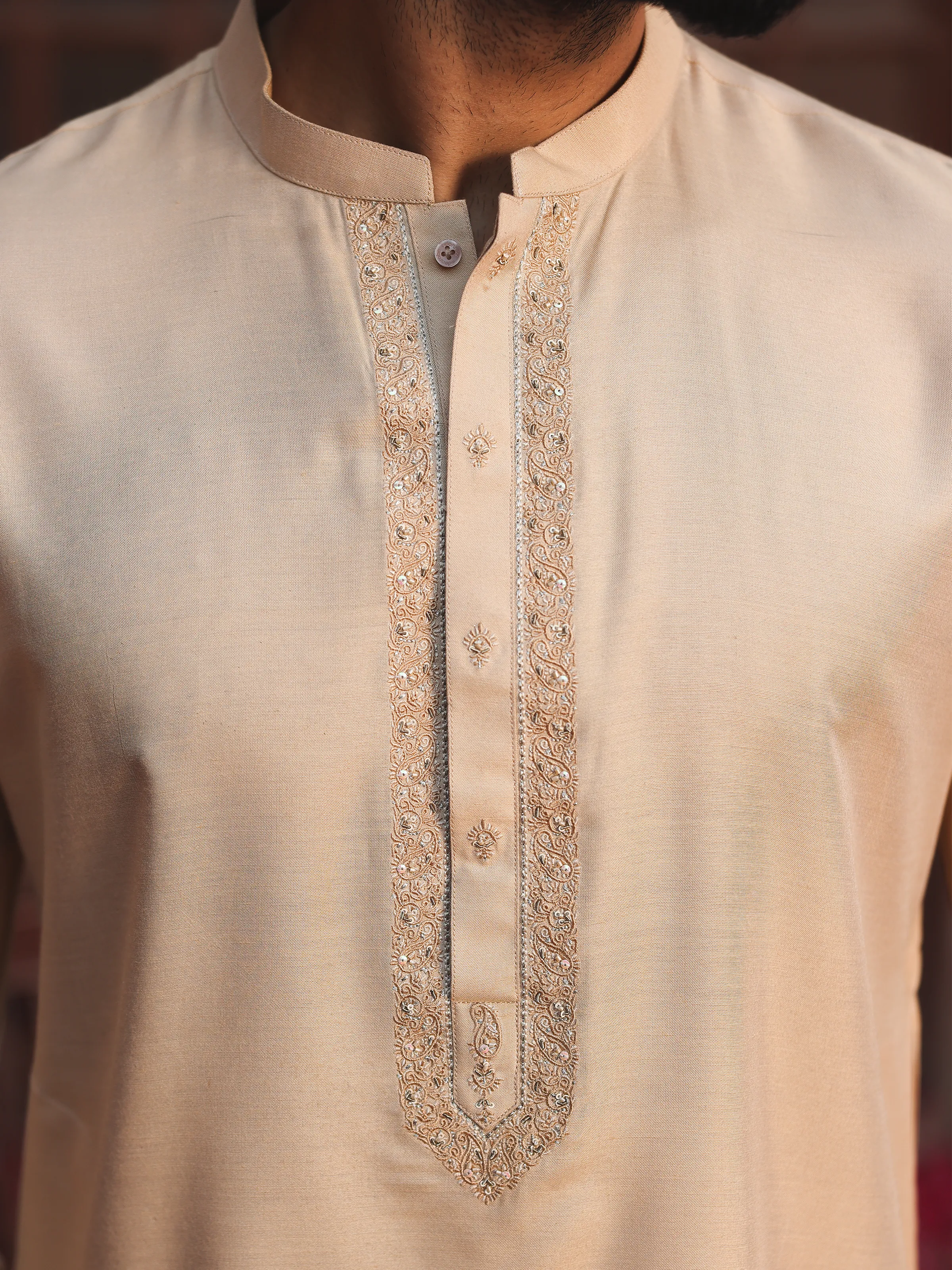 Men's Beige Prince Coat Suit - ECMTPCS5-023 - Image 4