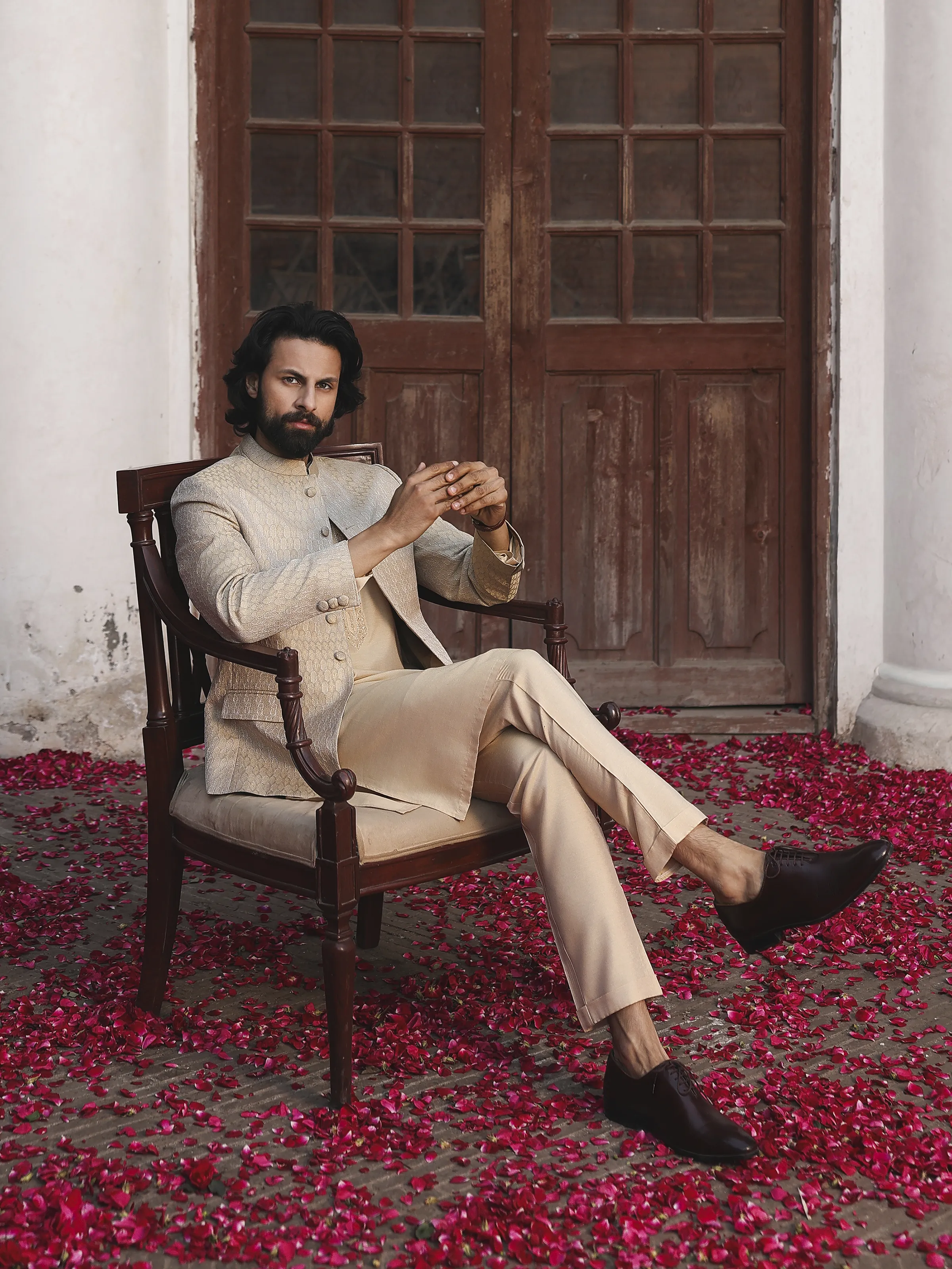 Men's Beige Prince Coat Suit - ECMTPCS5-023 - Image 5