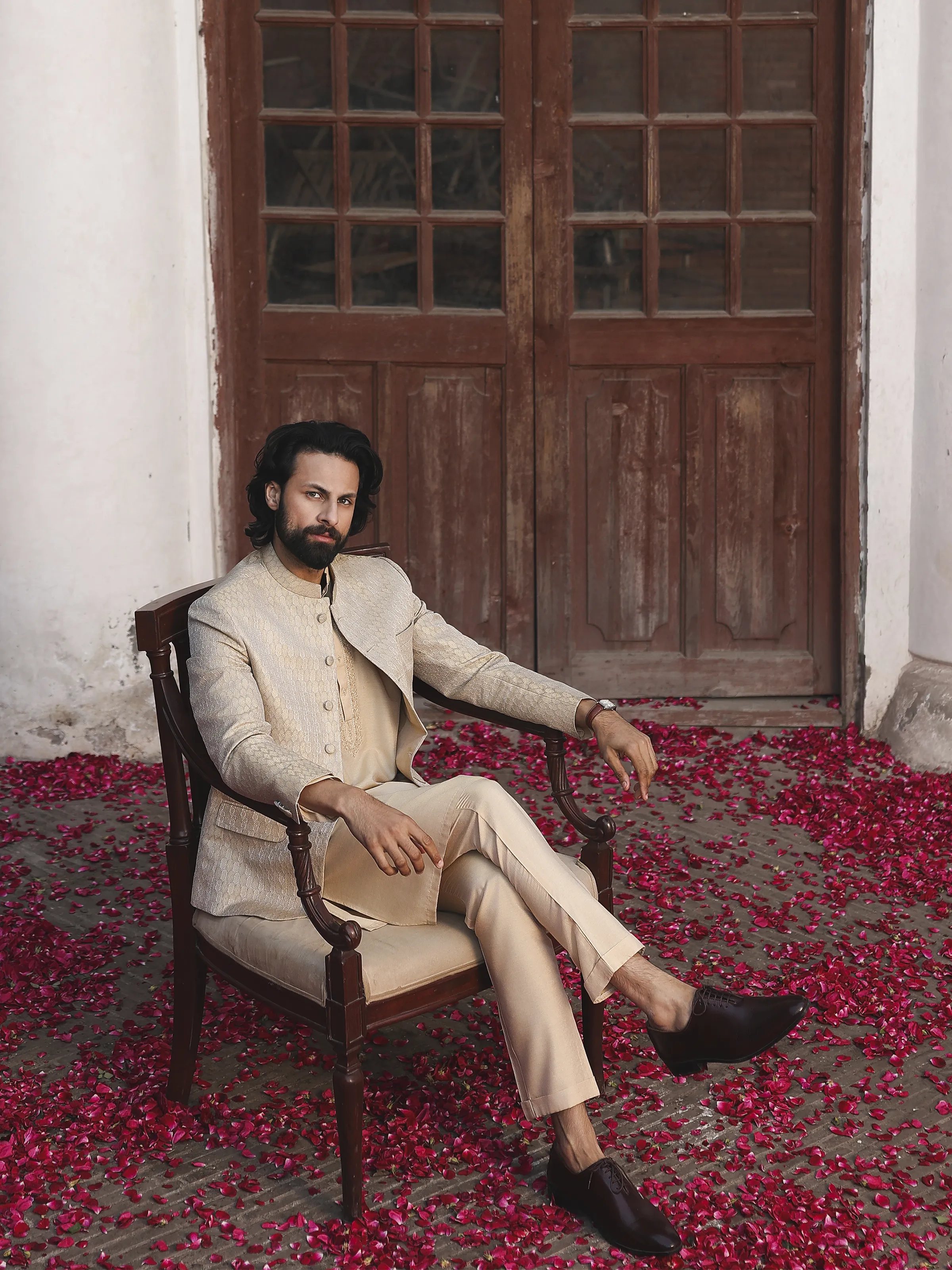 Men's Beige Prince Coat Suit - ECMTPCS5-023 - Image 6