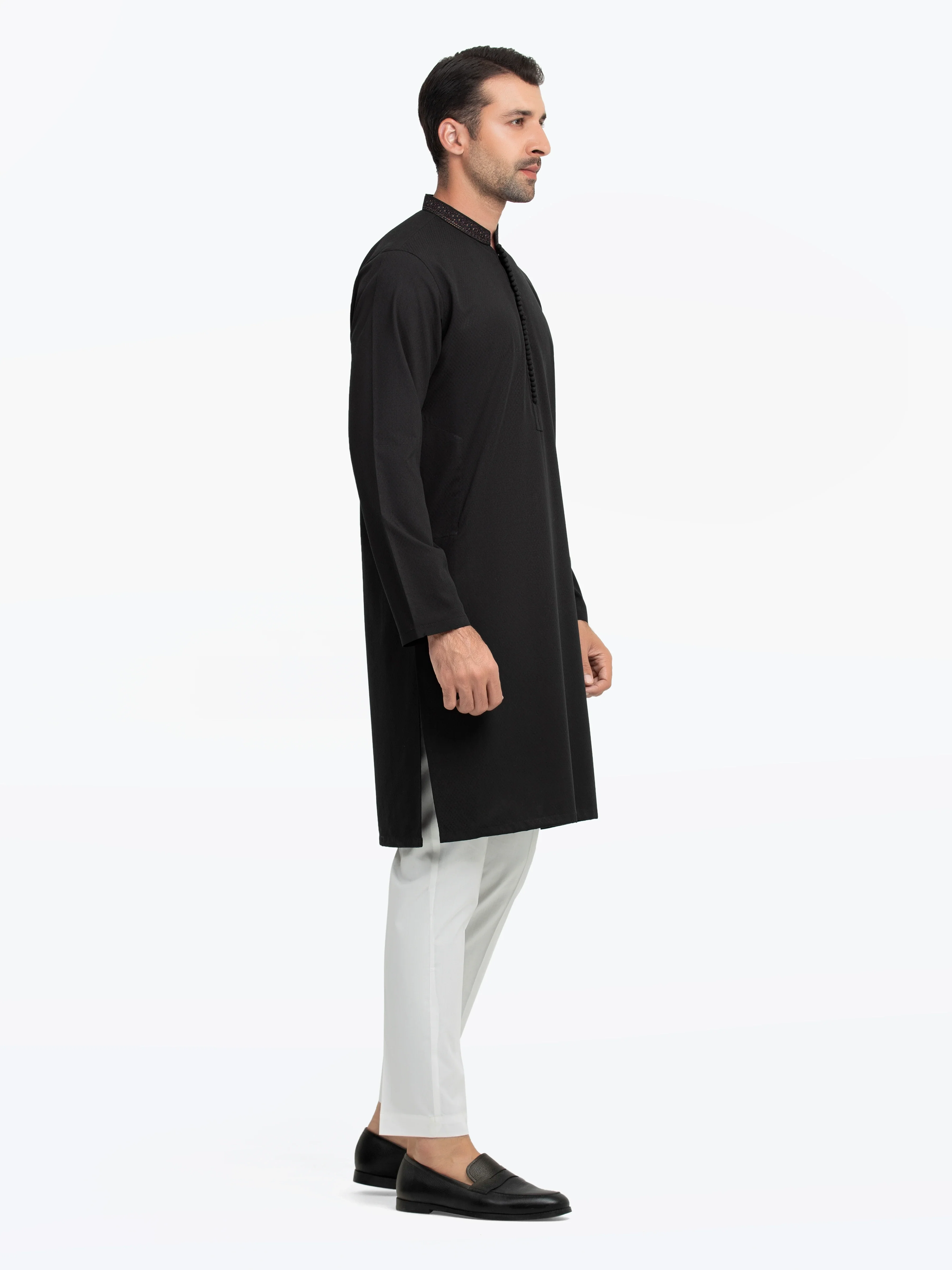 Men's Black Kurta - EMTK5-99549 - Image 4