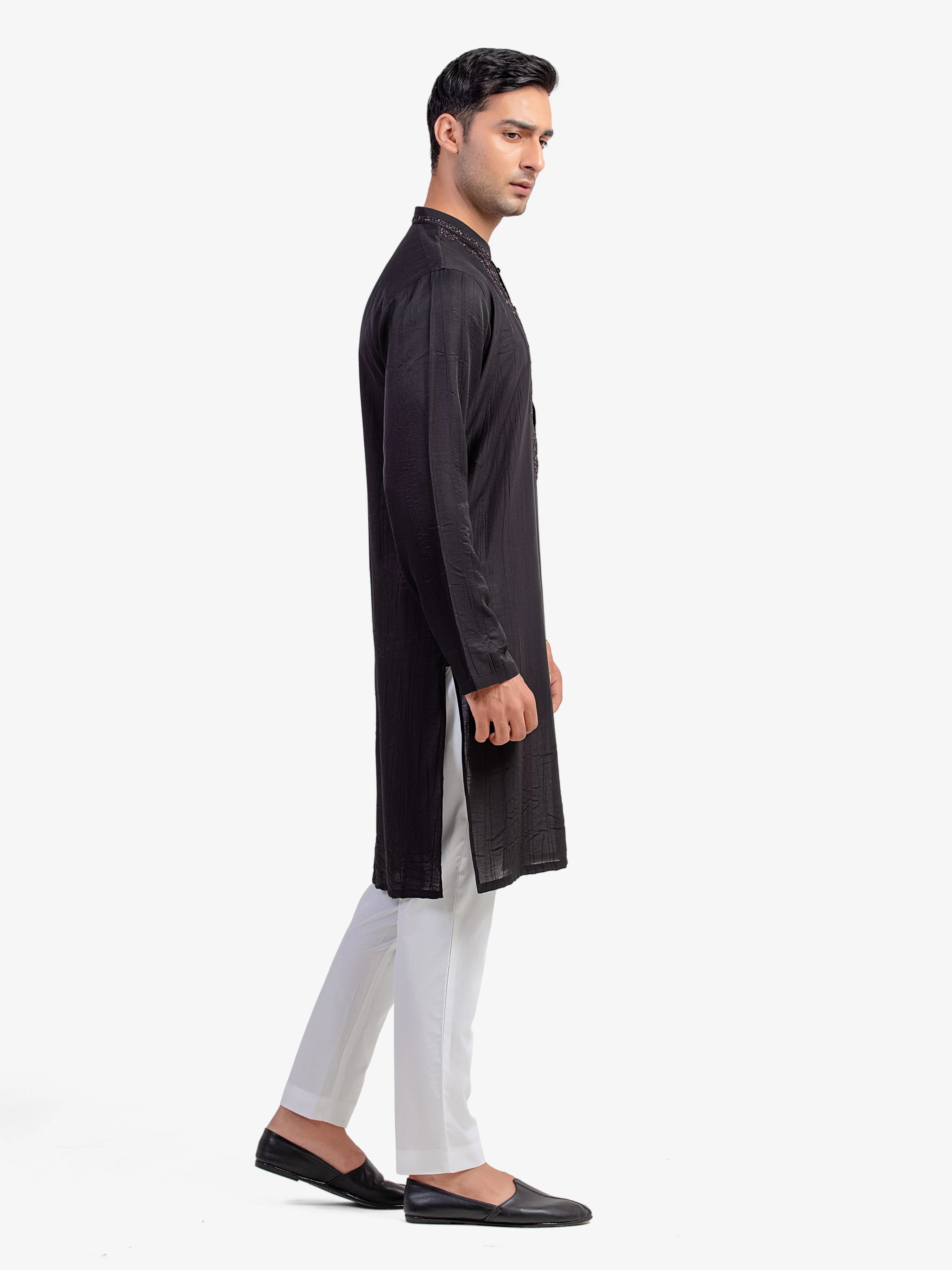 Men's Black Kurta - EMTKC5-155 - Image 3