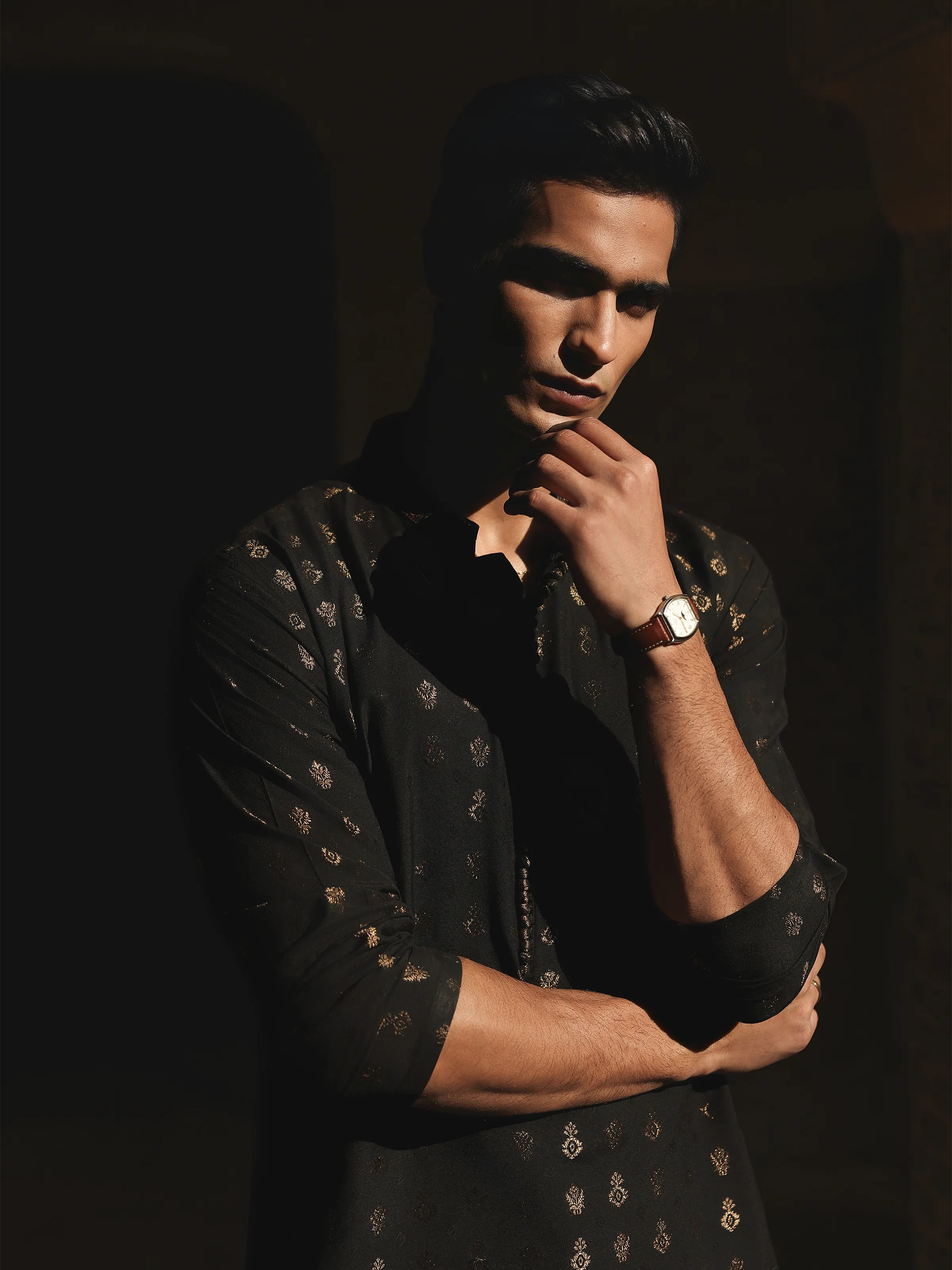 Men's Black Kurta Pajama - EMTKPC5-001 - Image 3