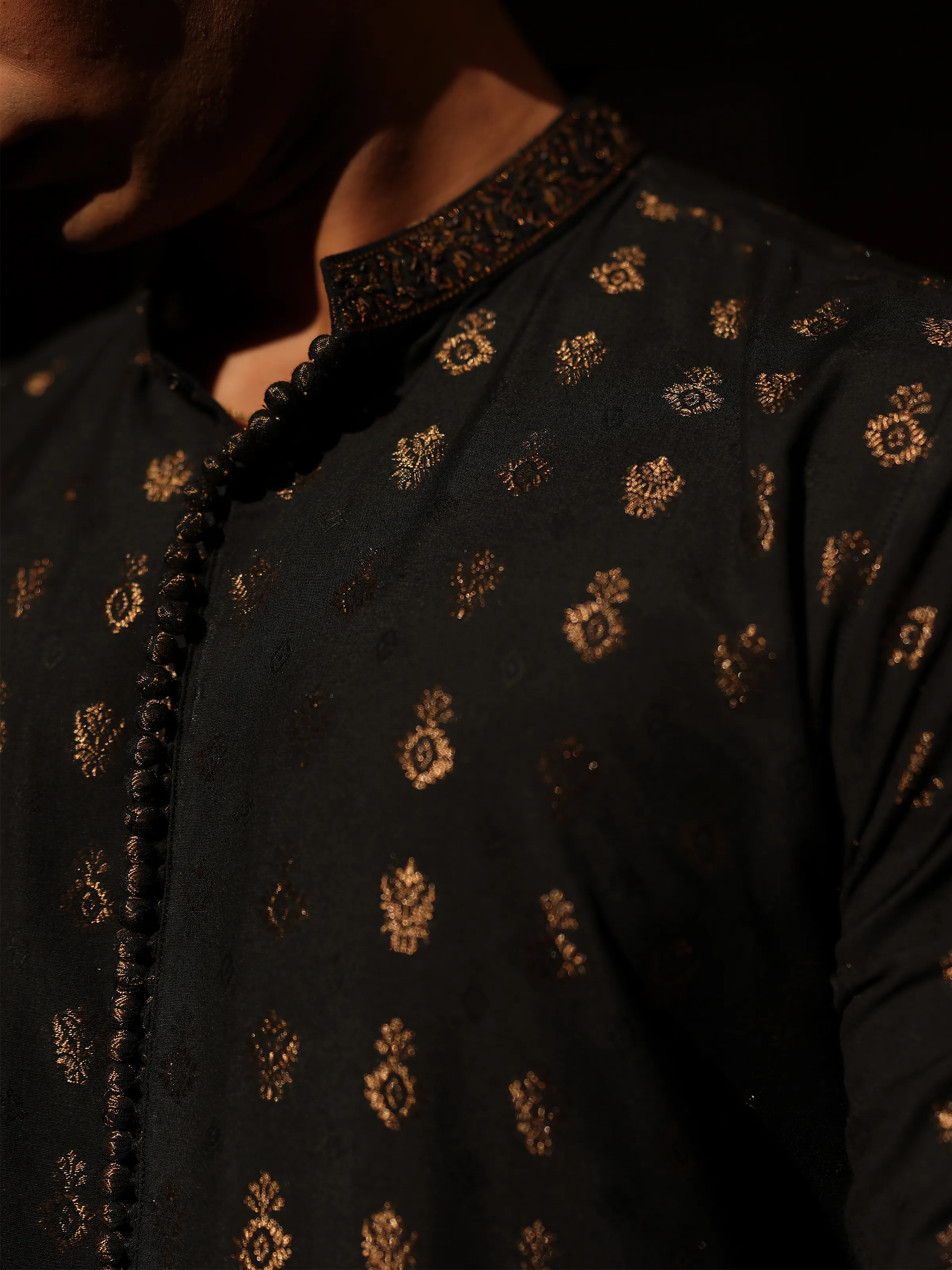 Men's Black Kurta Pajama - EMTKPC5-001 - Image 5