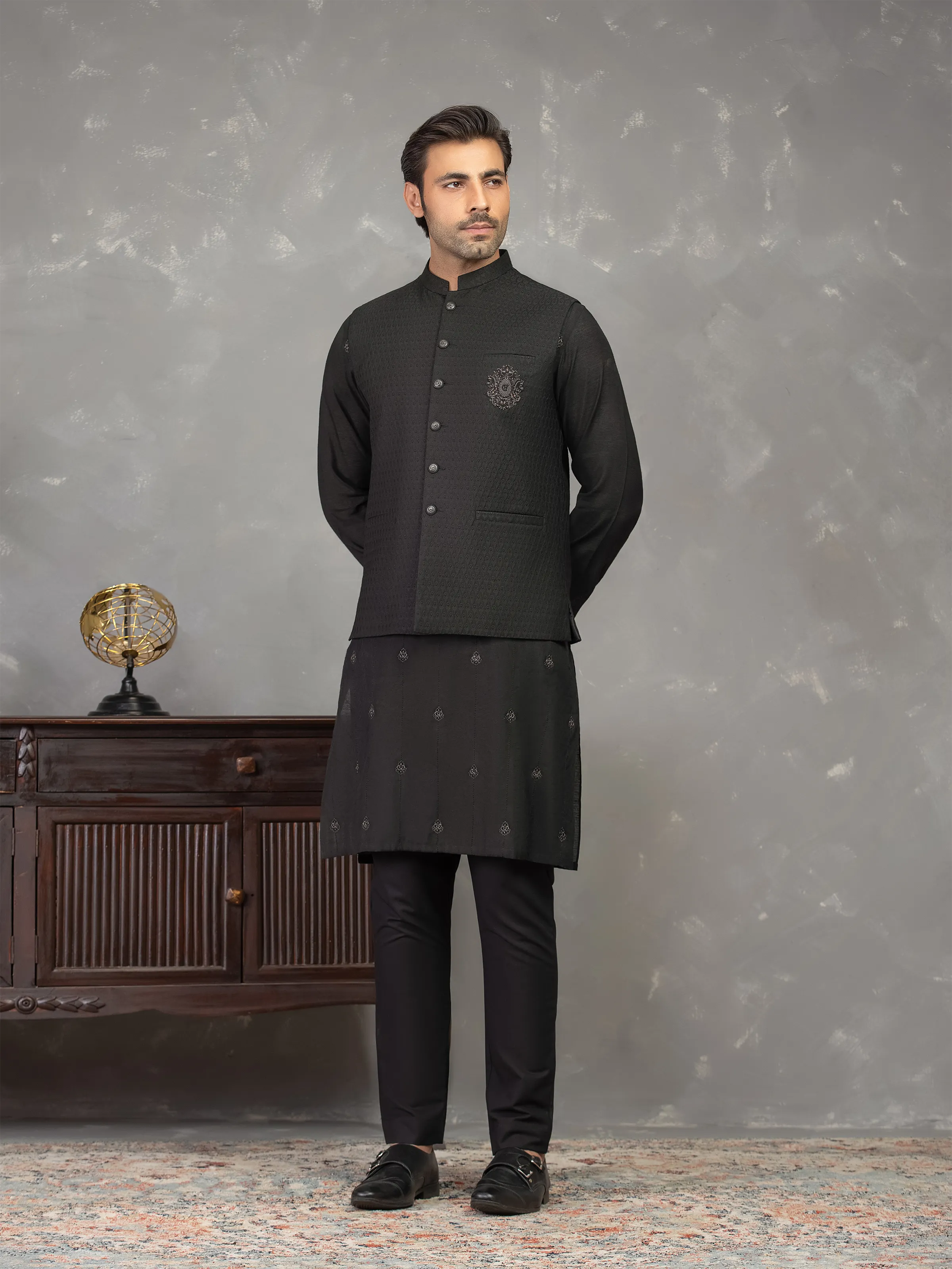 Men's Black Waist Coat Suit - EMTWCSC5-018 - Image 3