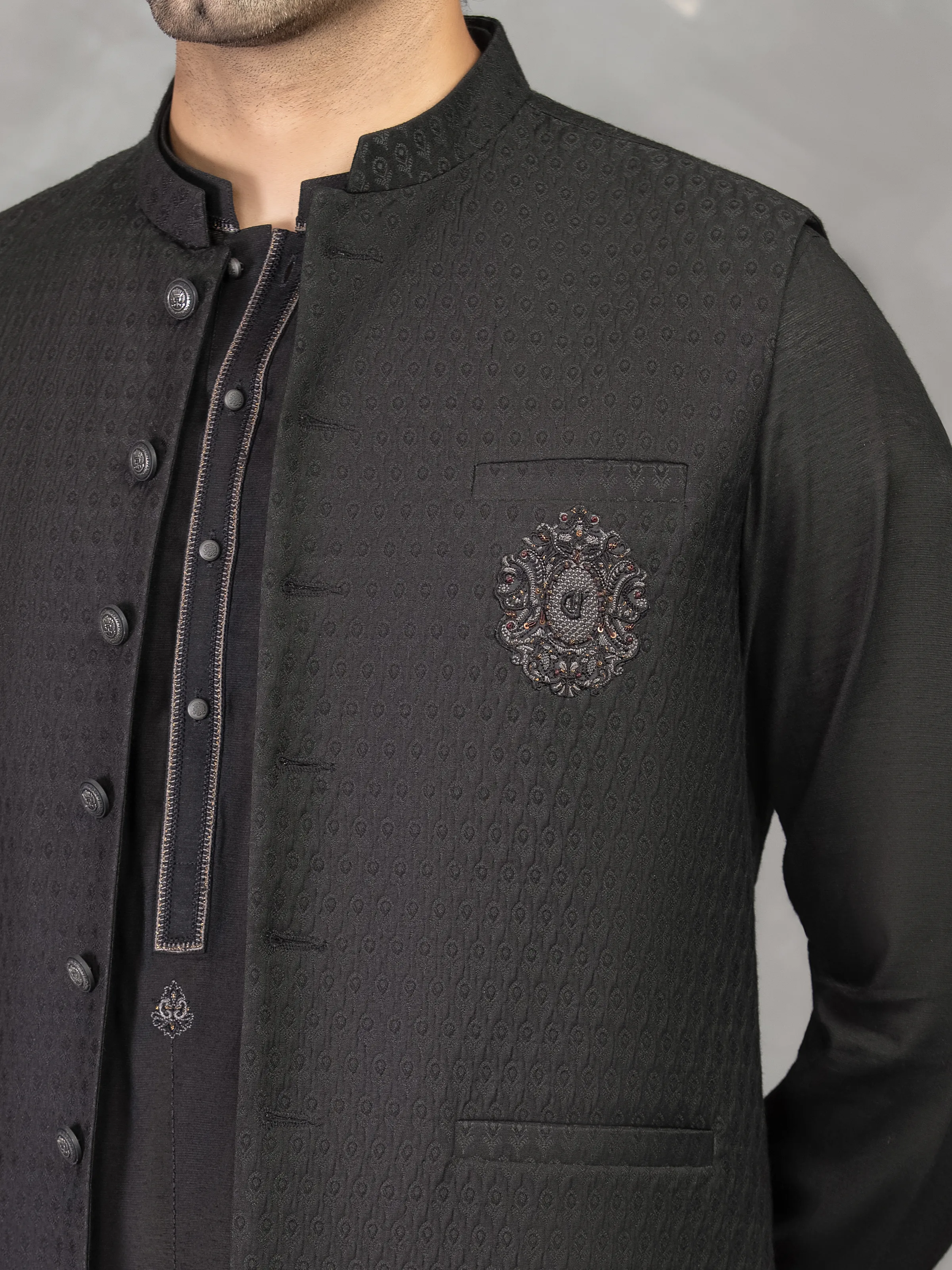 Men's Black Waist Coat Suit - EMTWCSC5-018 - Image 4