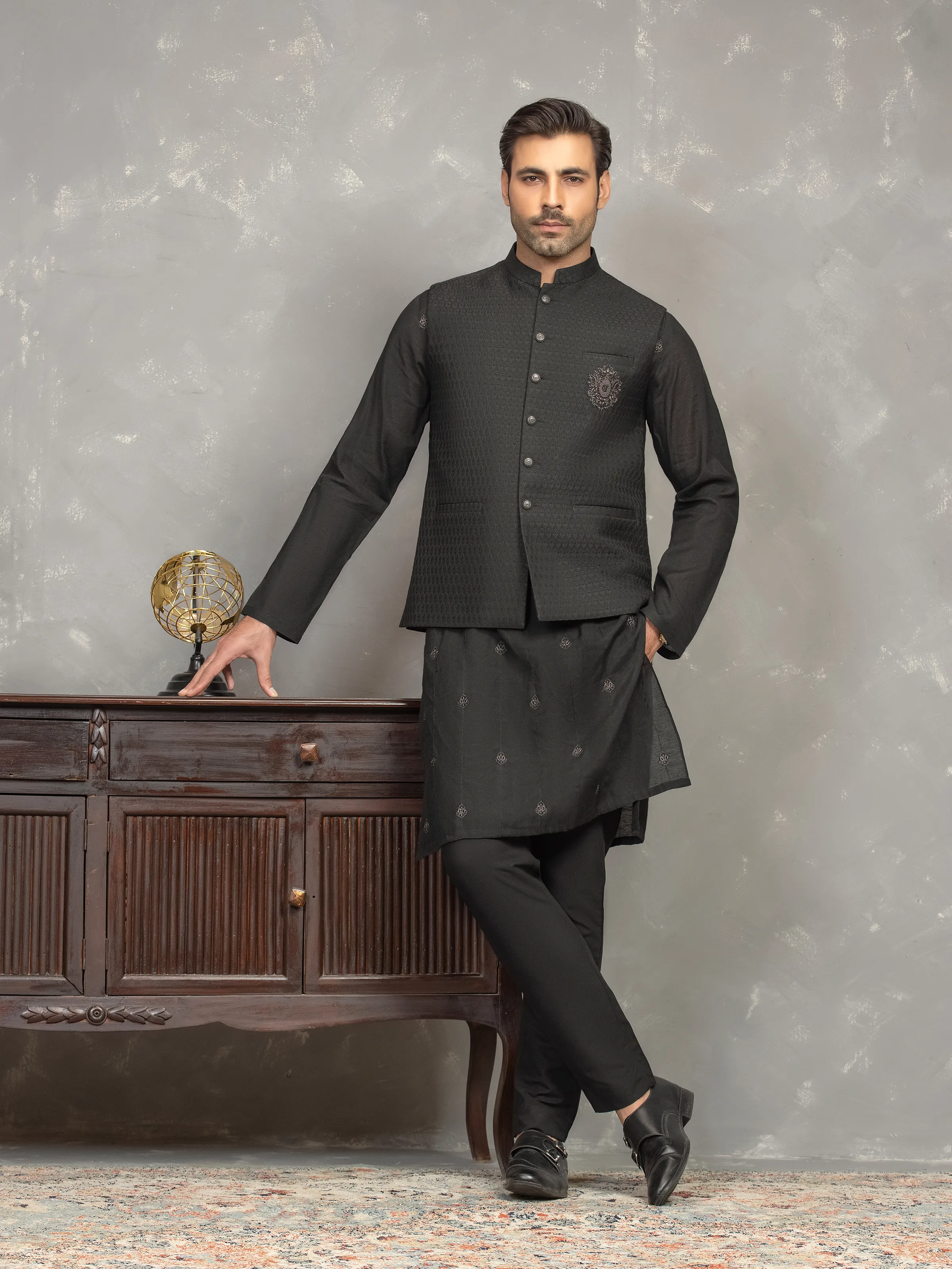 Men's Black Waist Coat Suit - EMTWCSC5-018 - Image 5