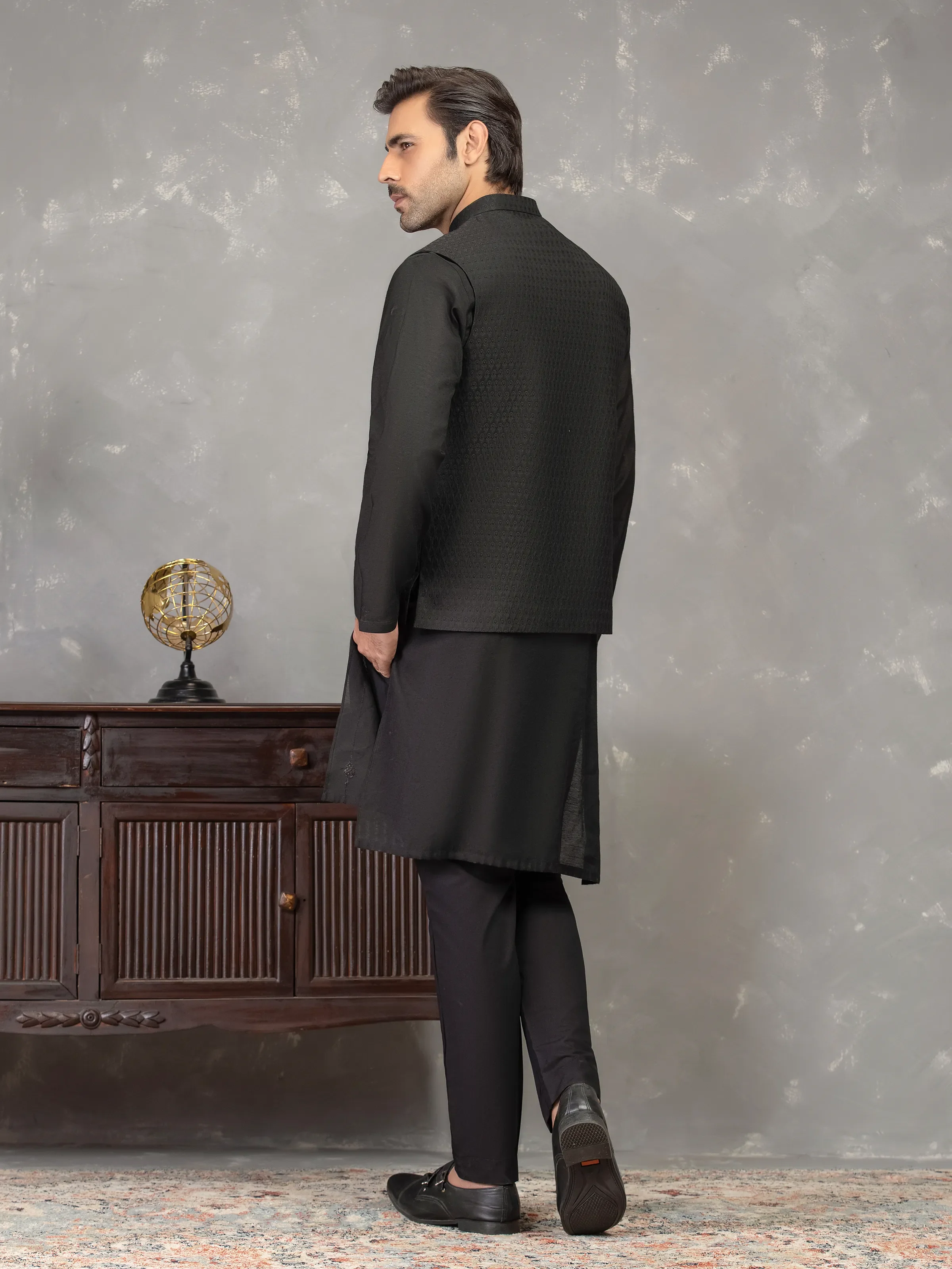 Men's Black Waist Coat Suit - EMTWCSC5-018 - Image 6