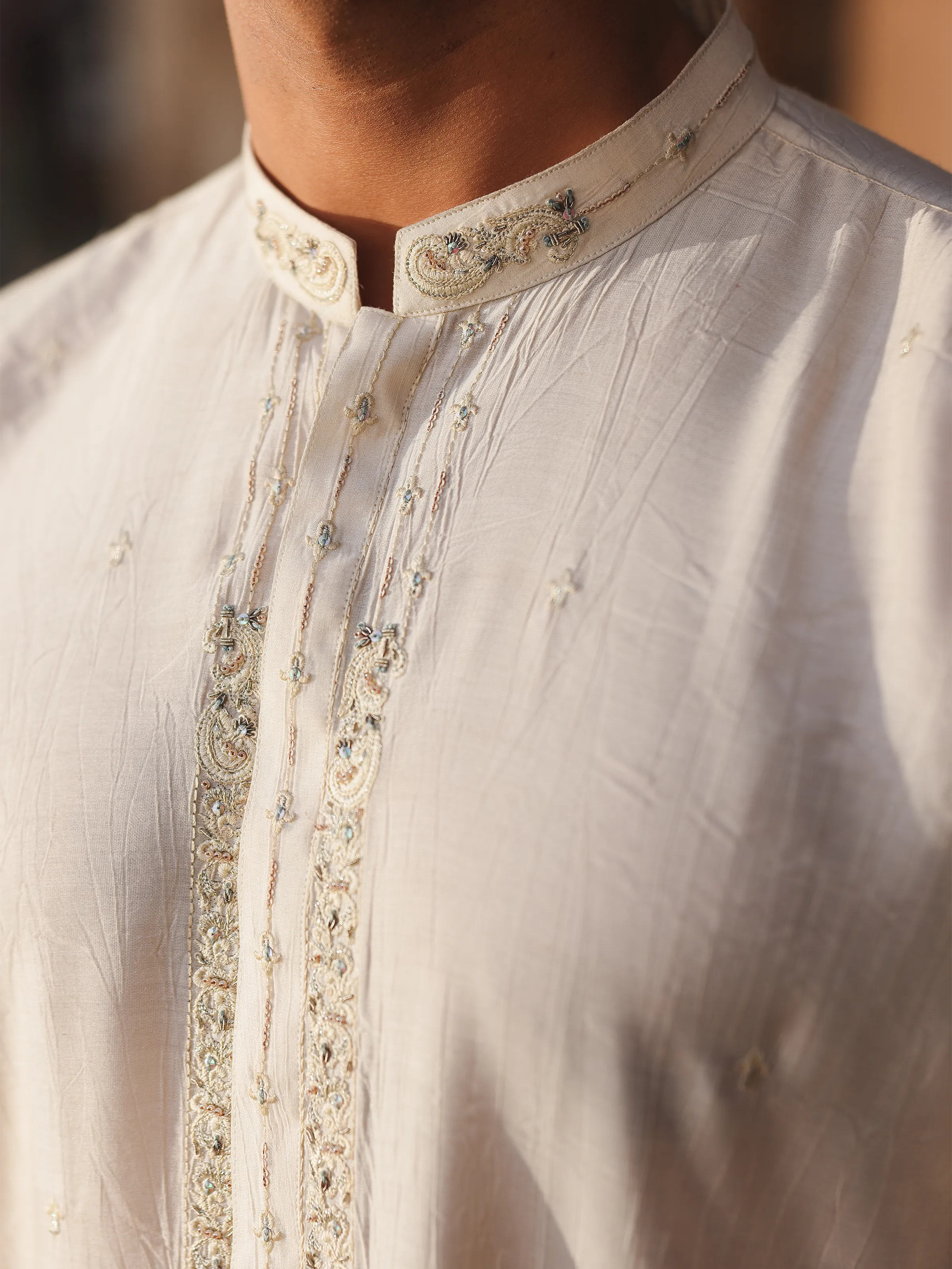Men's Cream Kurta - EMTKC5-156 - Image 4
