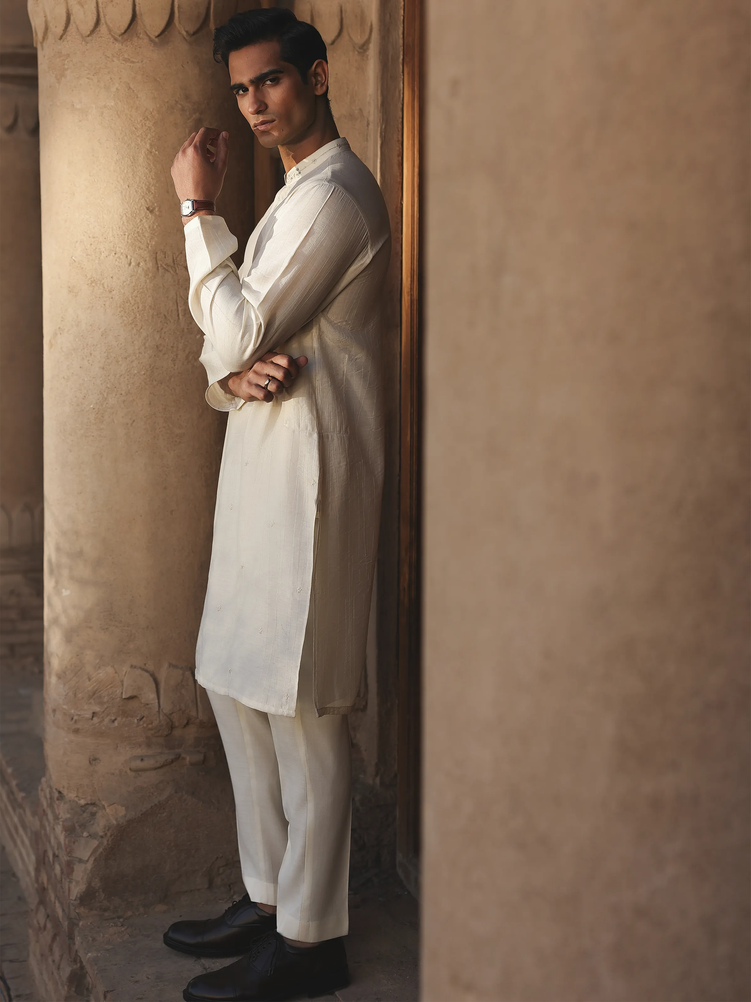 Men's Cream Kurta - EMTKC5-156 - Image 5