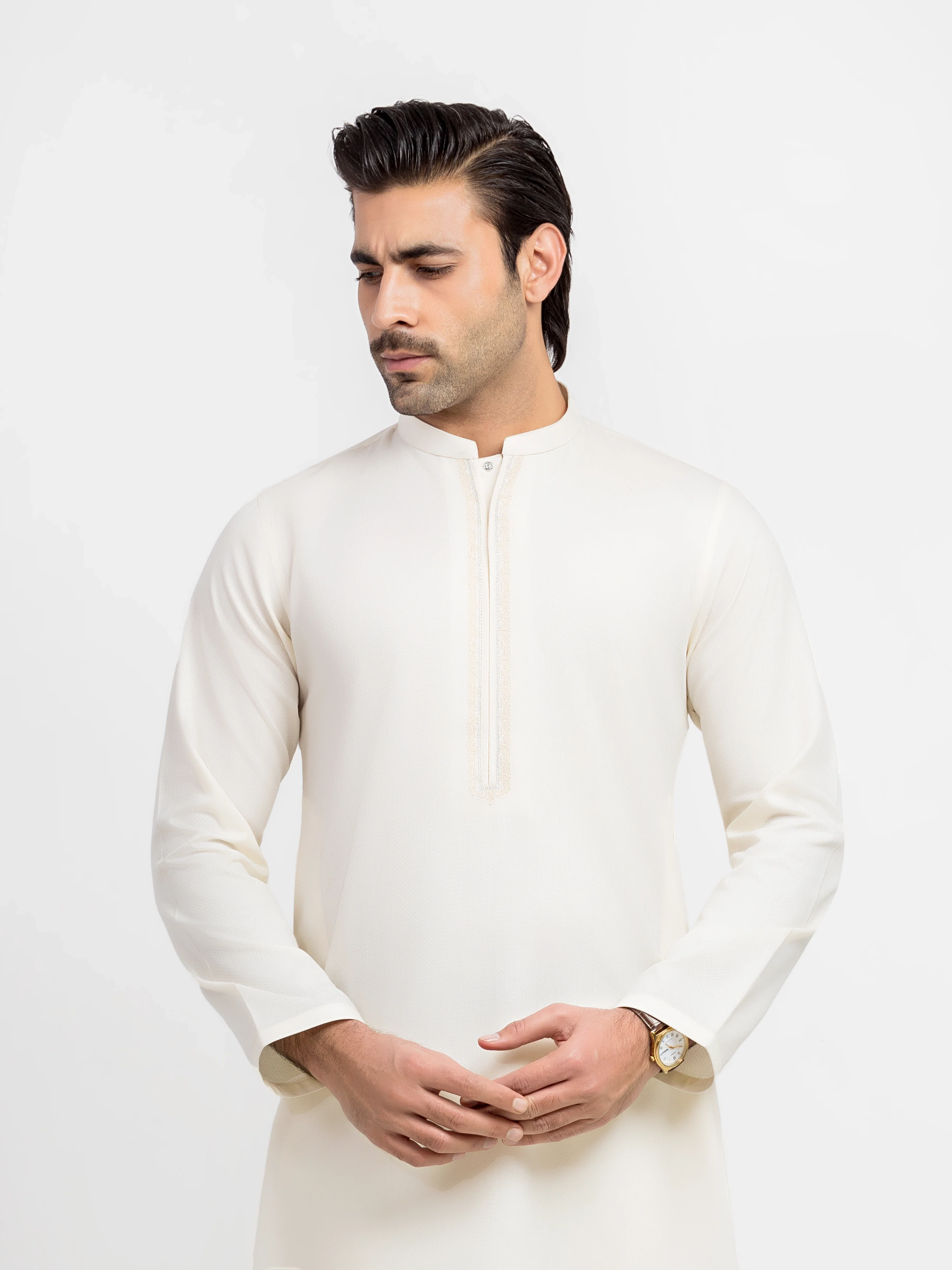 Men's Cream Kurta Pajama - EMTKPT5-099 - Image 3