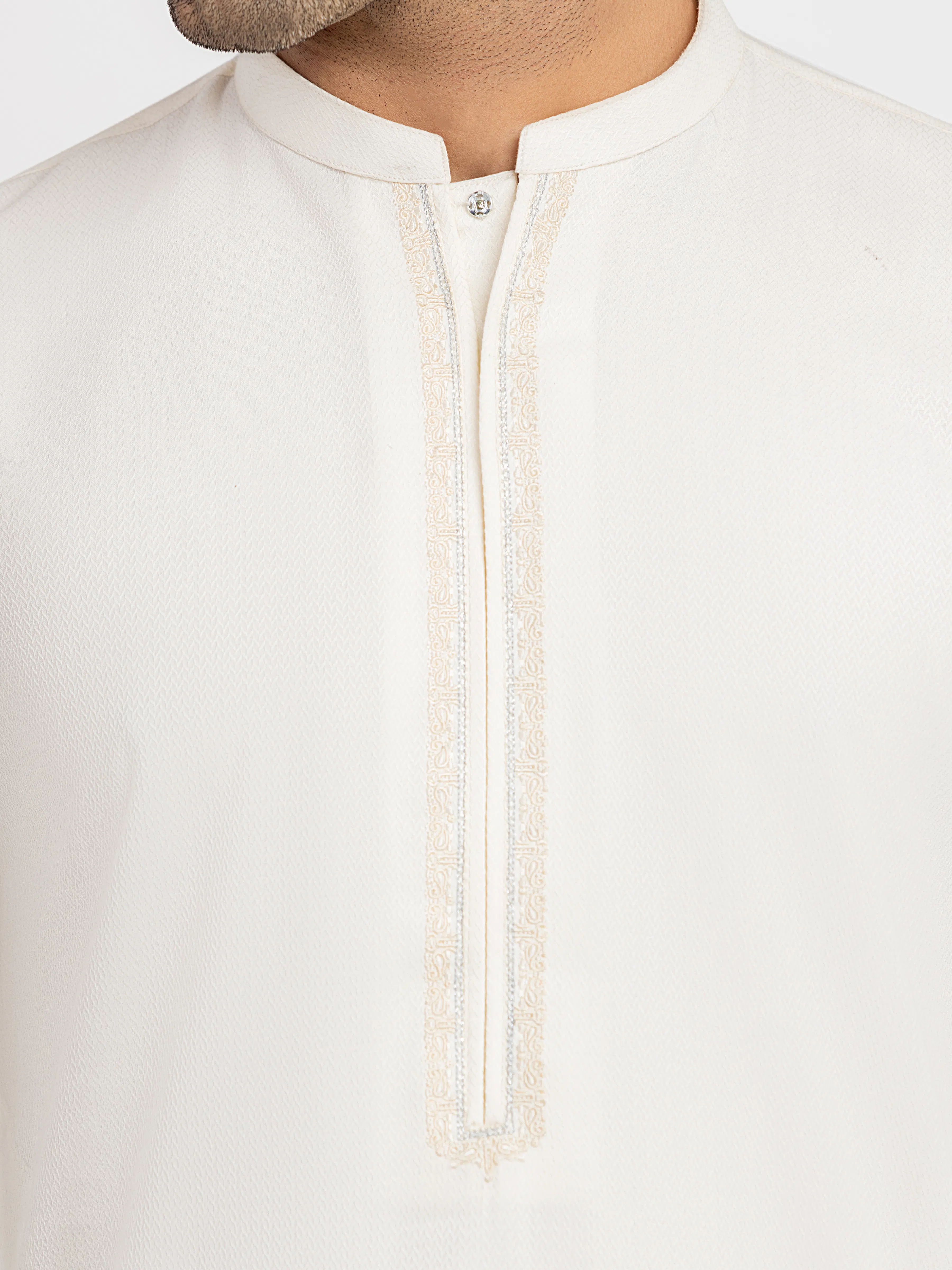 Men's Cream Kurta Pajama - EMTKPT5-099 - Image 4