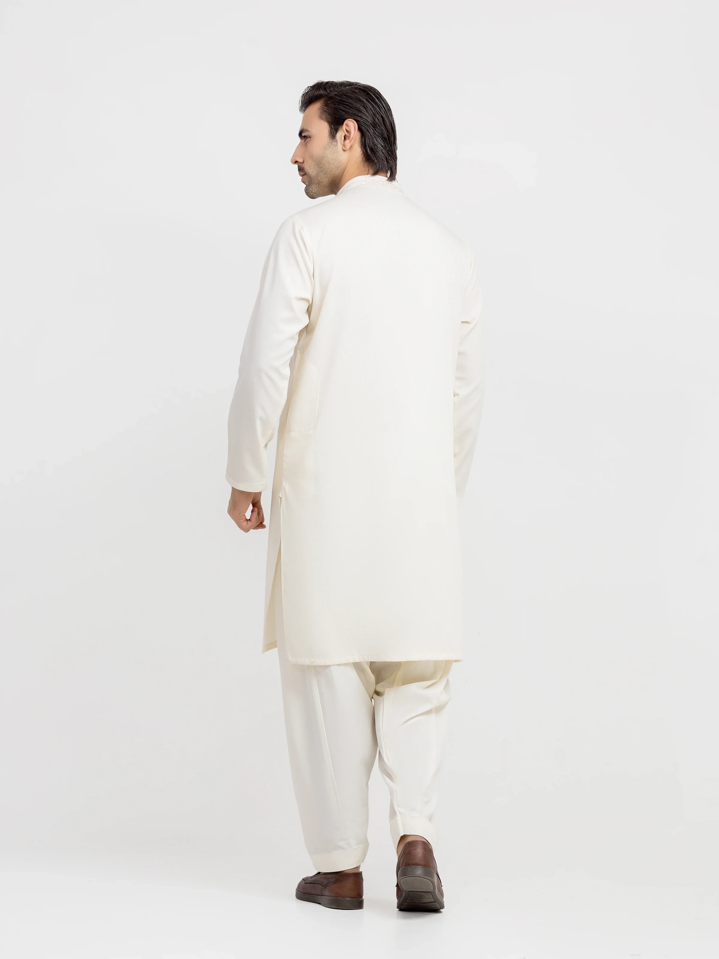 Men's Cream Kurta Shalwar - EMTKS6-41242 - Image 5