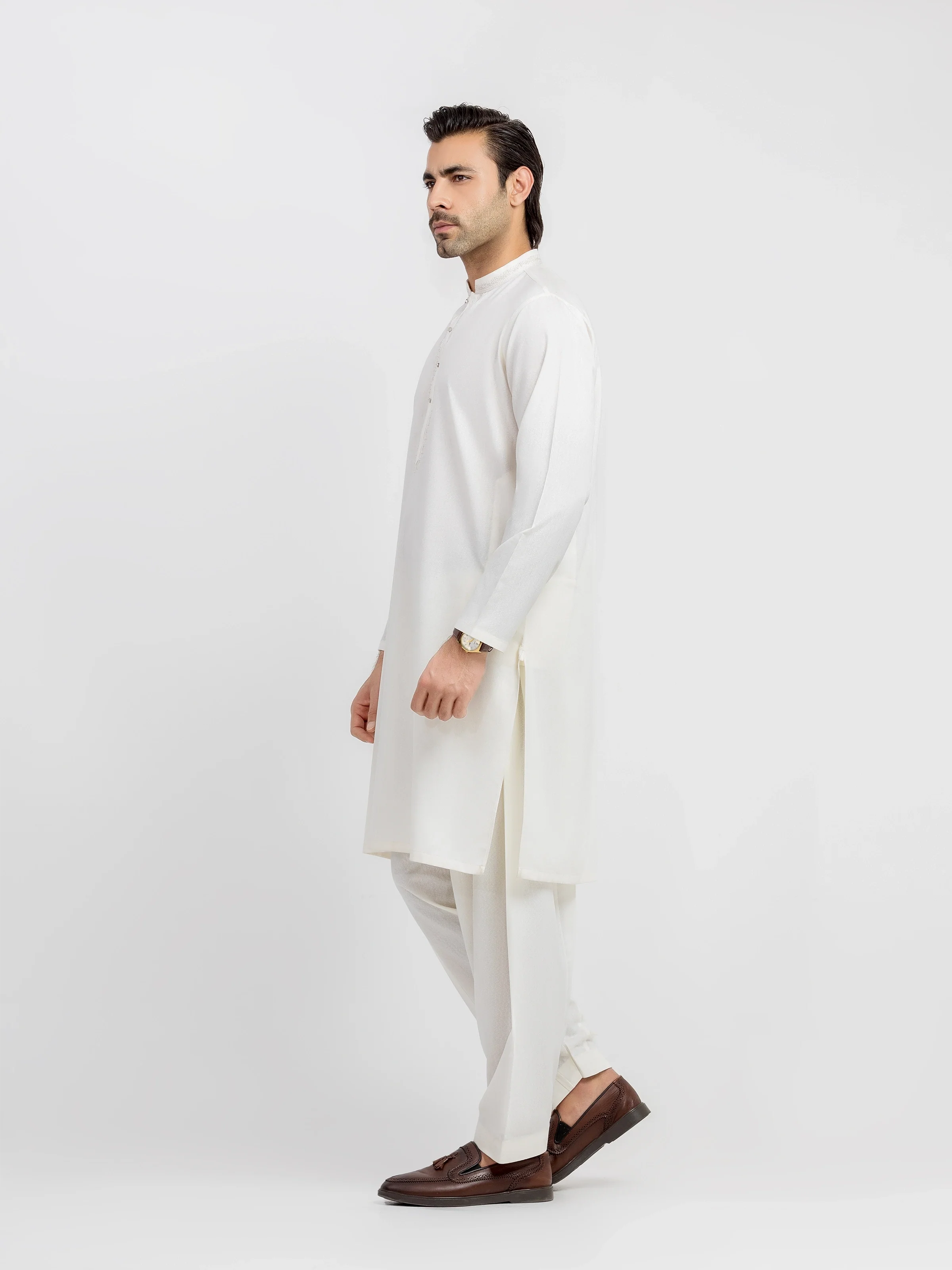 Men's Cream Kurta Shalwar - EMTKS6-41243 - Image 4