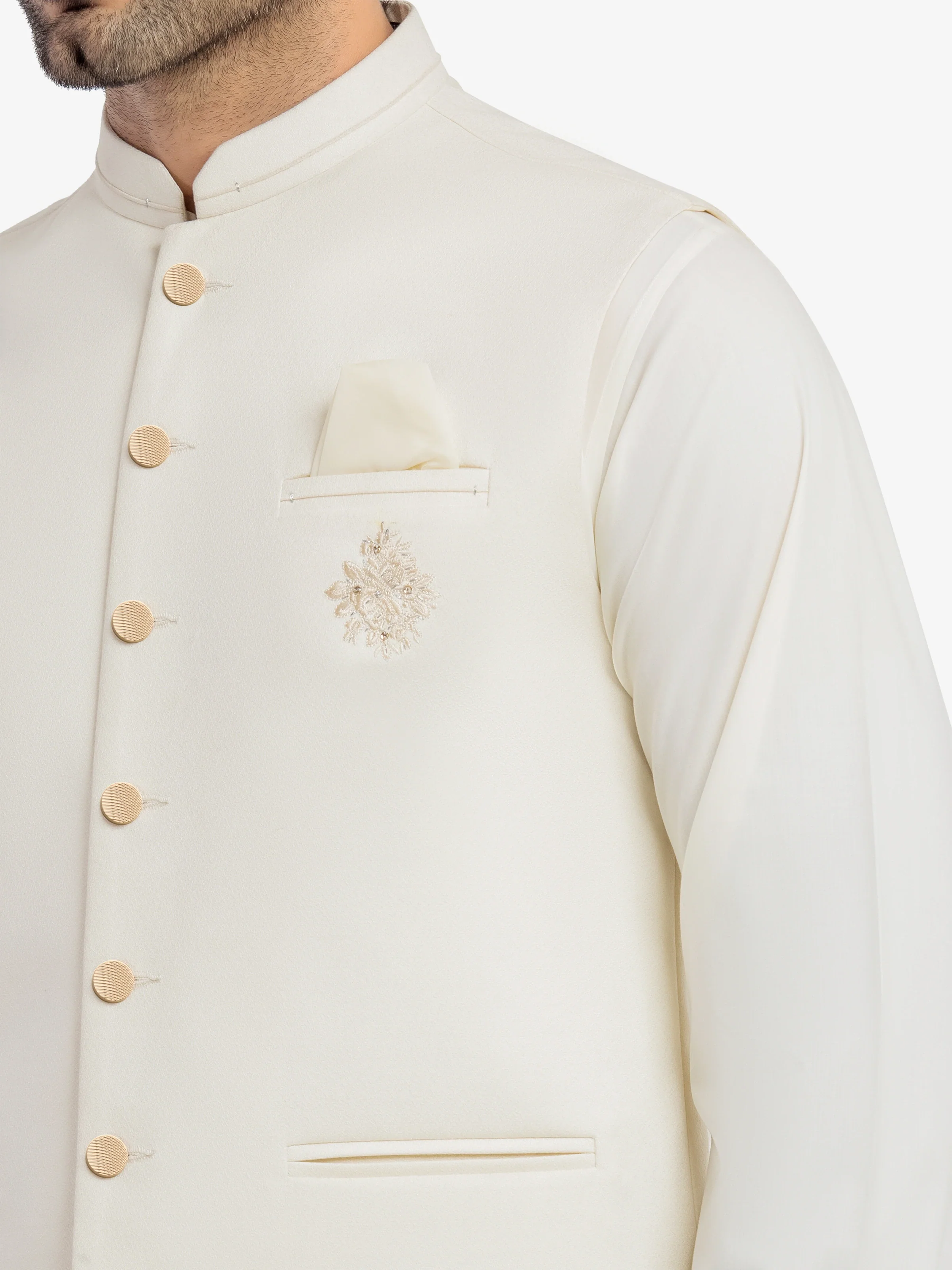 Men's Cream Waist Coat Suit - ECMTWCS5-030 - Image 3