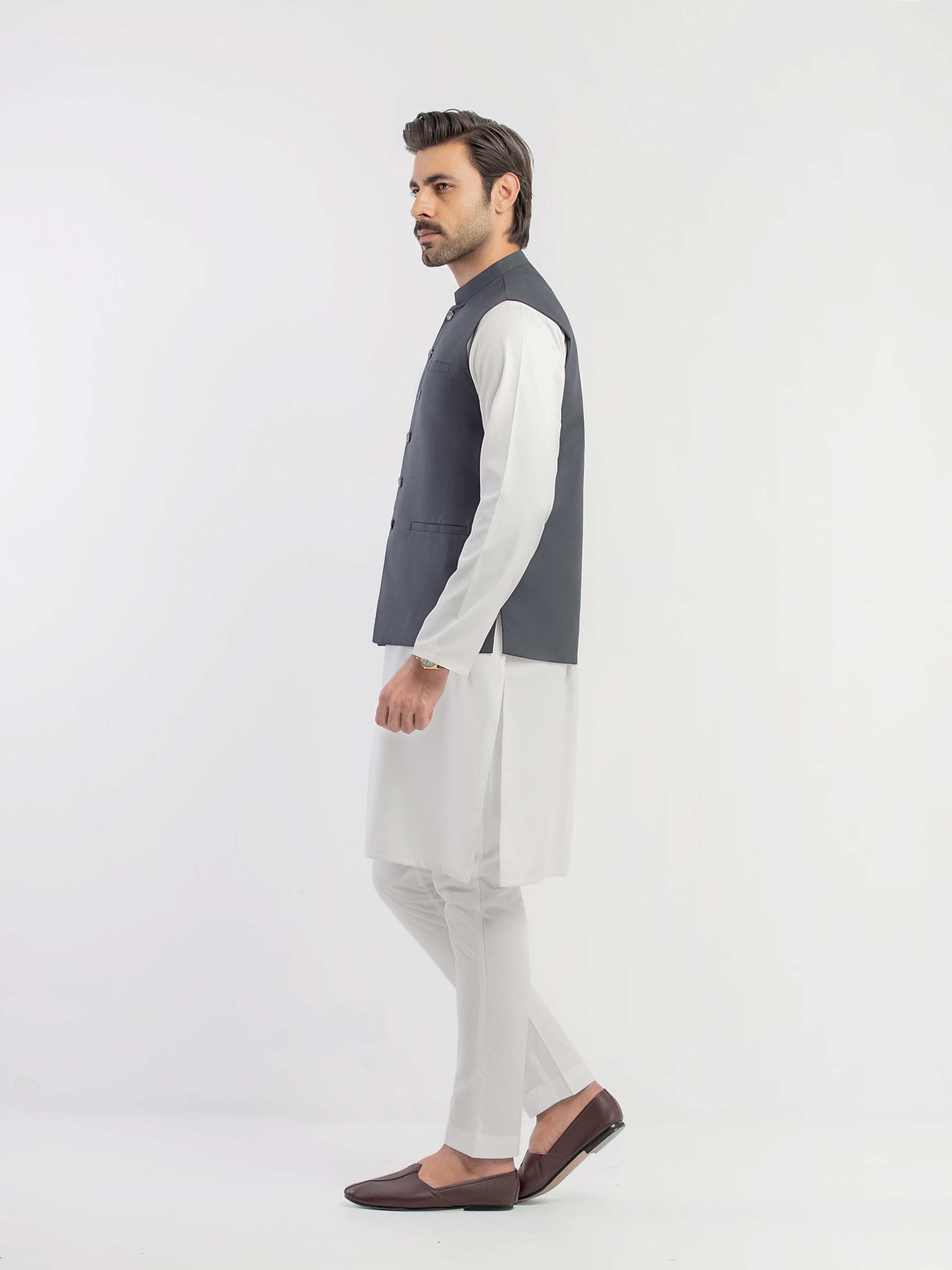 Men's Dark Grey Waist Coat - EMTWCP5-35943 - Image 4