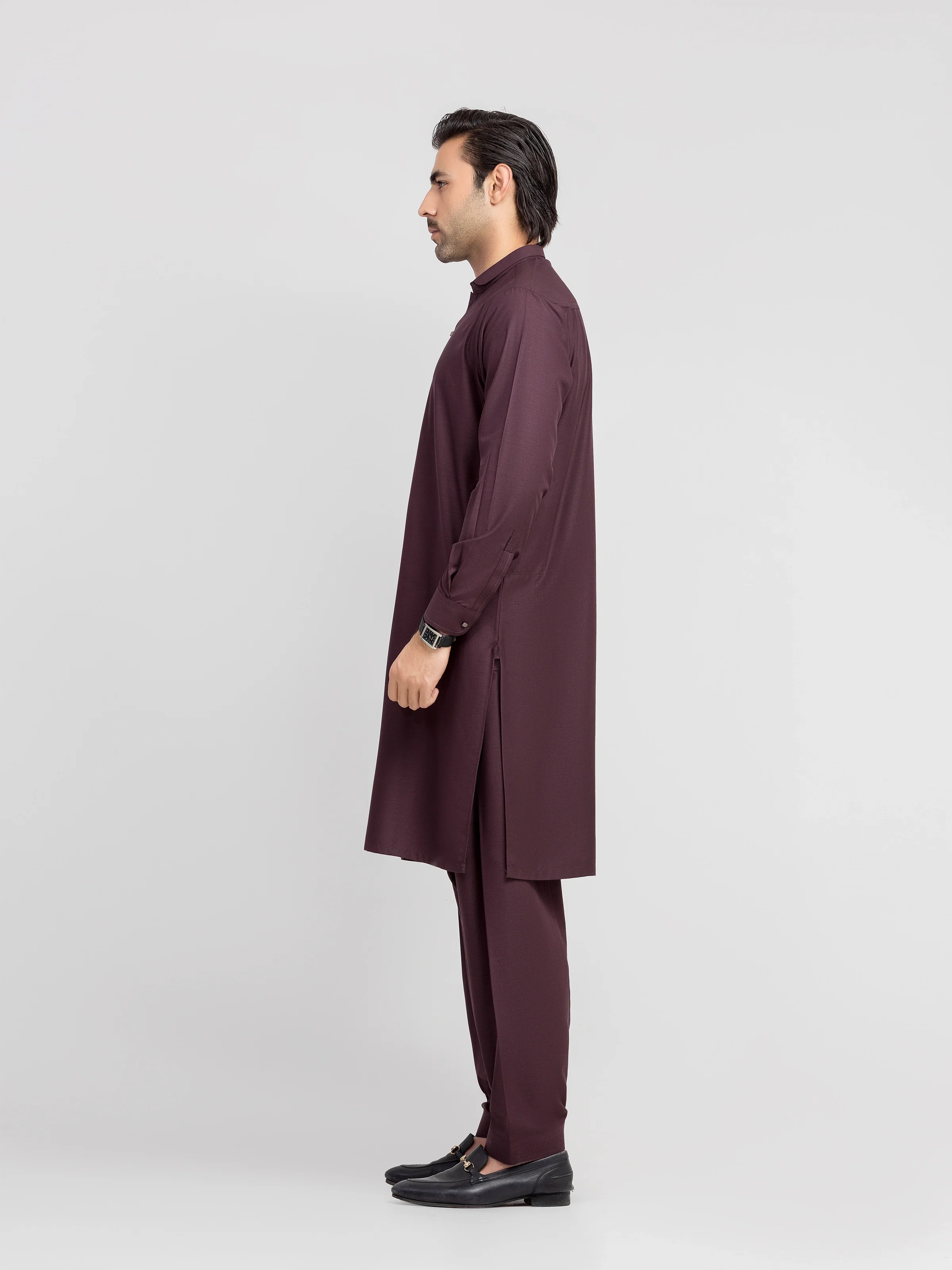 Men's Dark Maroon Shalwar Kameez - EMTKS6-41246 - Image 4