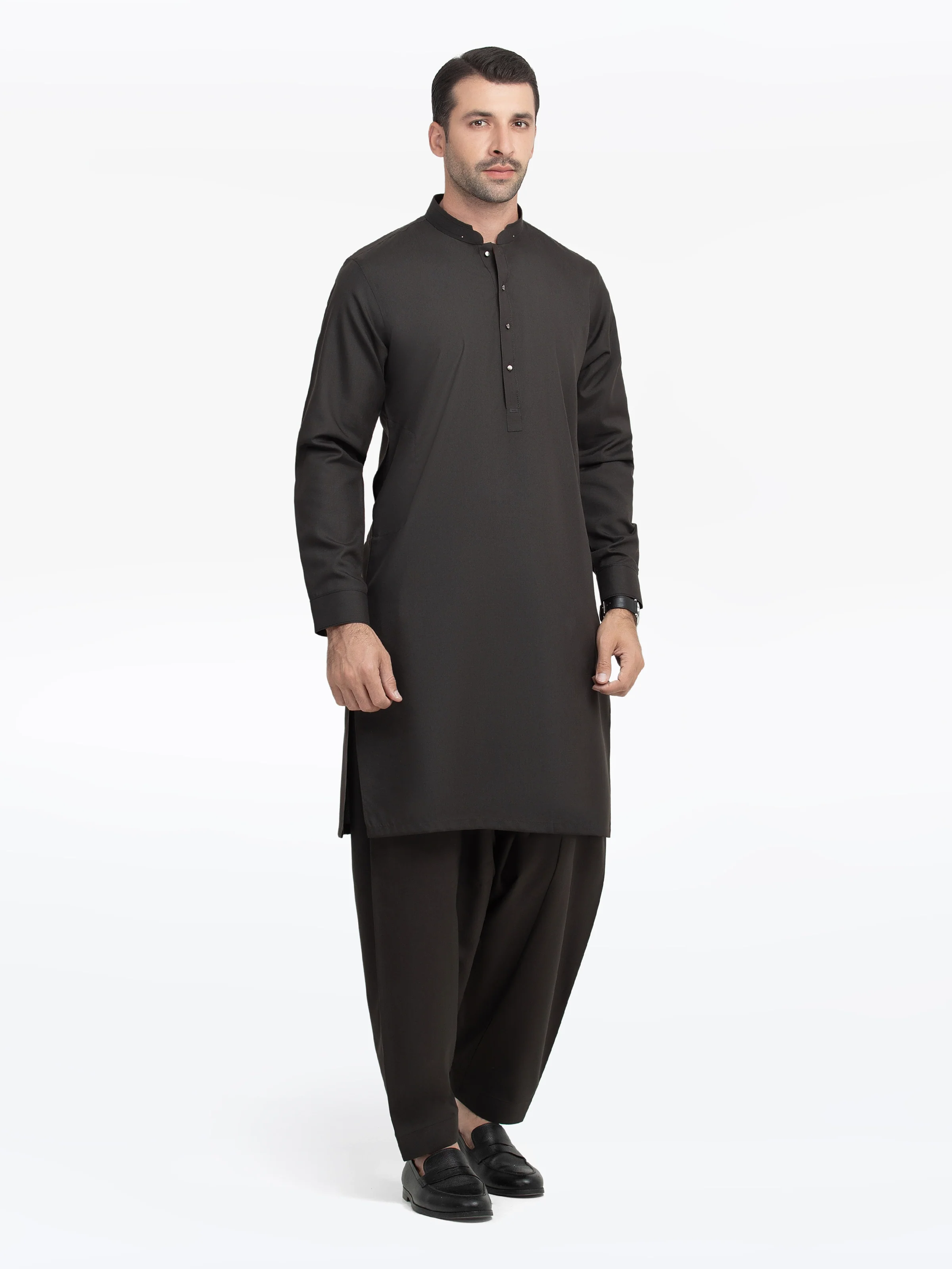 Men's Light Brown Shalwar Kameez - EMTKST5-99513 - Image 4