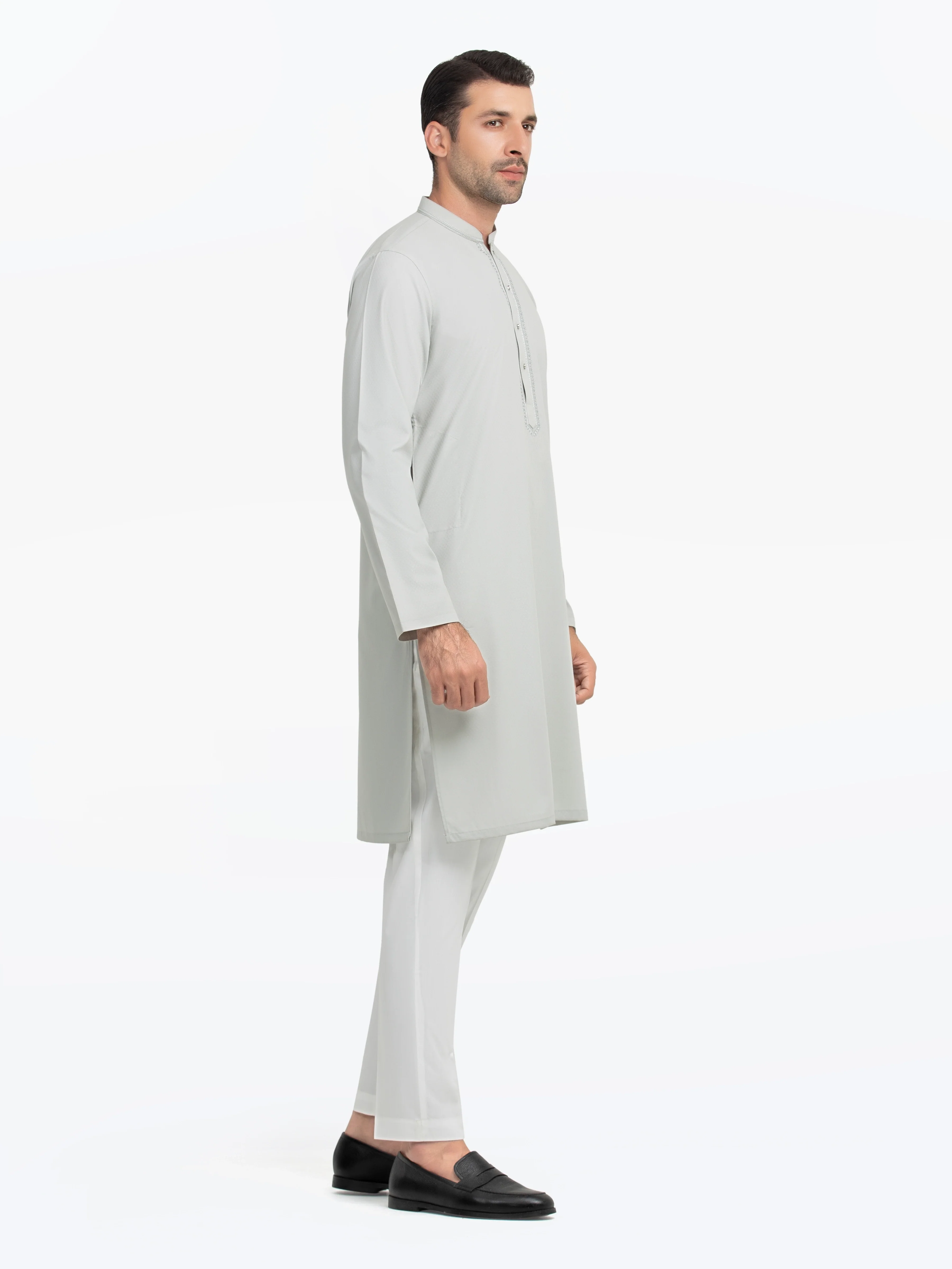Men's Light Grey Kurta - EMTK5-99541 - Image 4