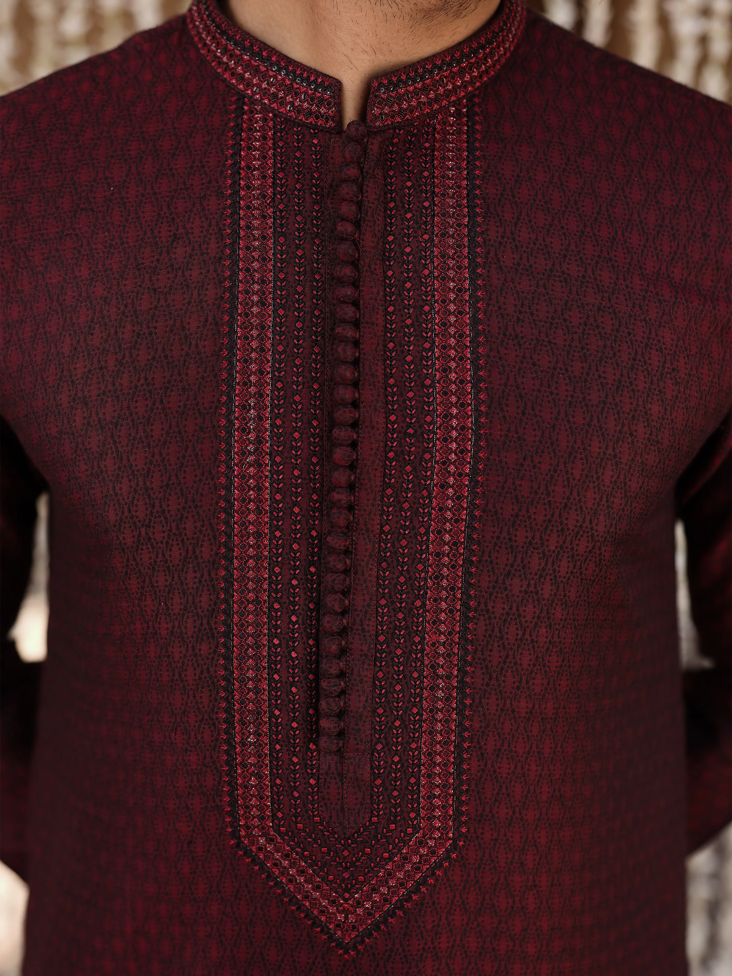 Men's Maroon Kurta - EMTKC5-160 - Image 3