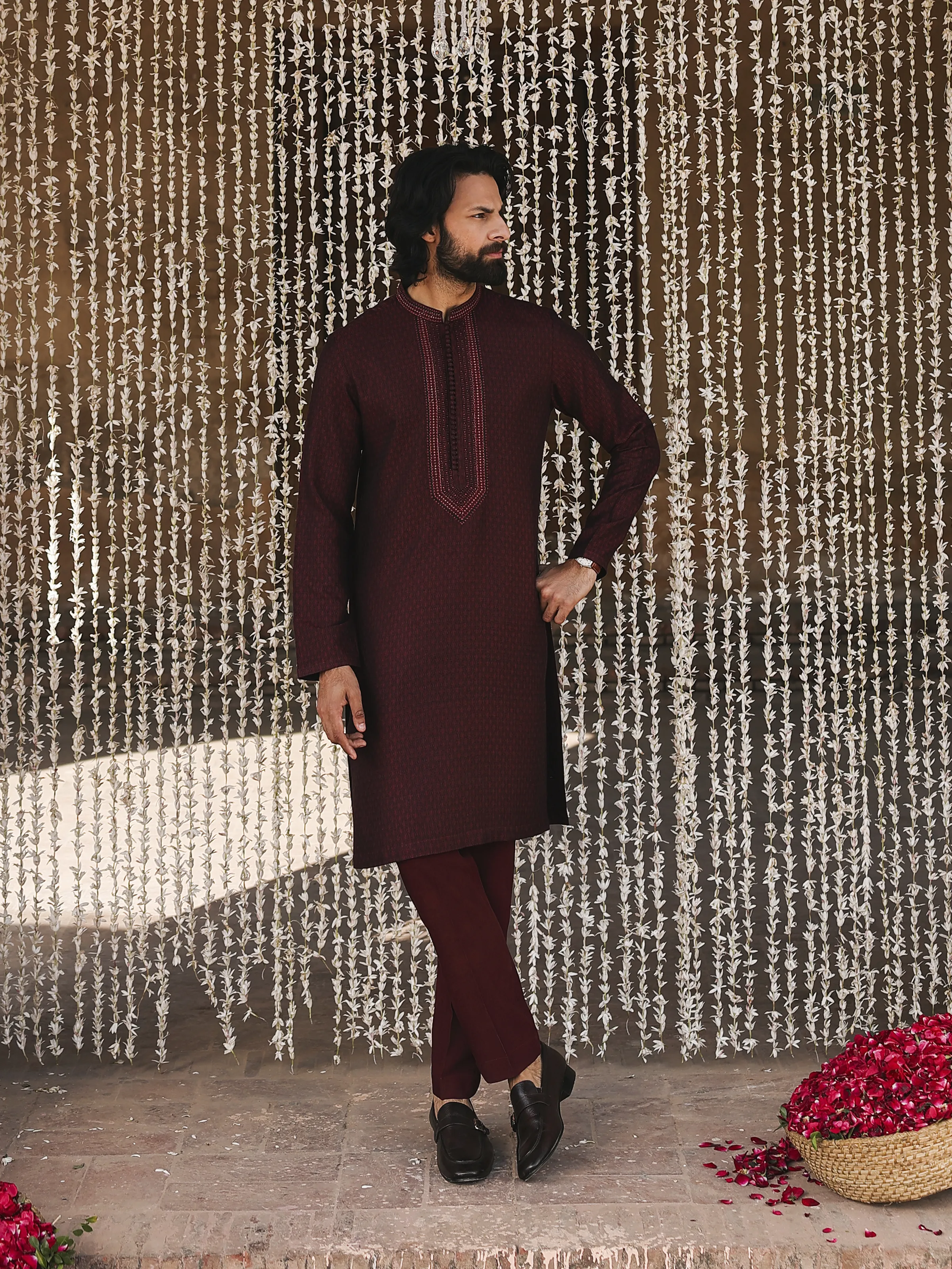 Men's Maroon Kurta - EMTKC5-160 - Image 4