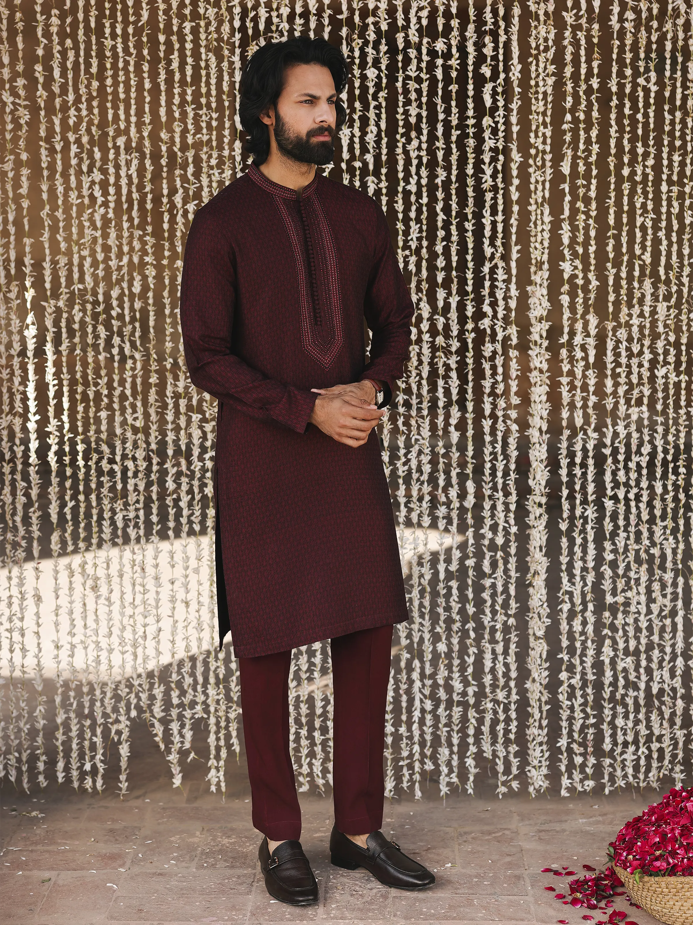 Men's Maroon Kurta - EMTKC5-160 - Image 5