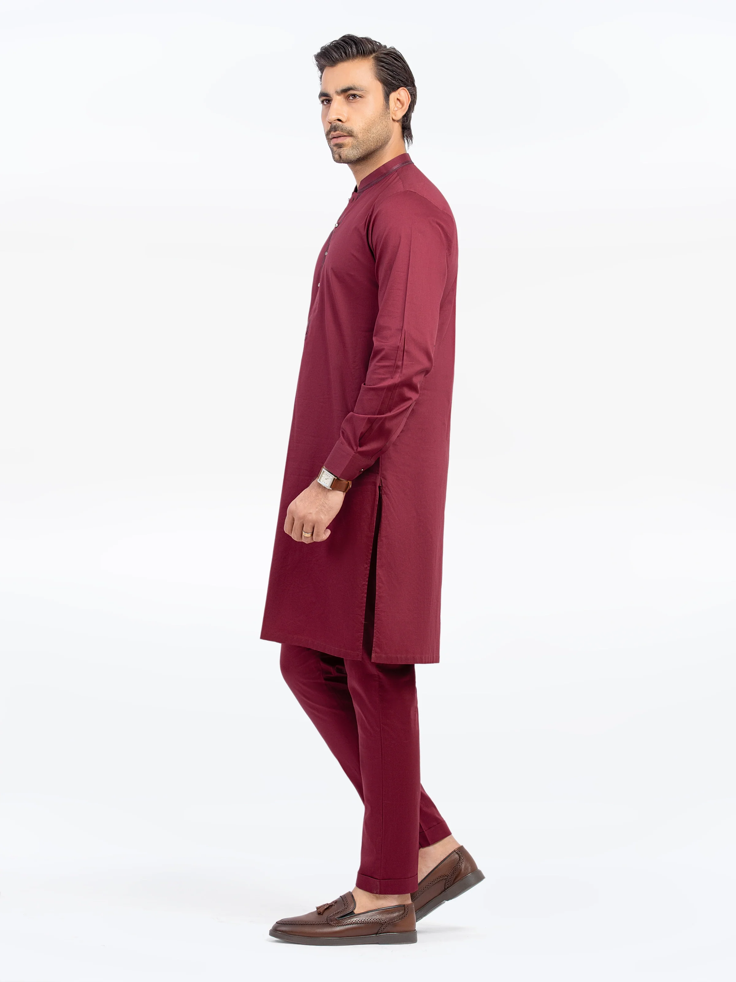 Men's Maroon Kurta Pajama - EMTKPT5-065 - Image 4