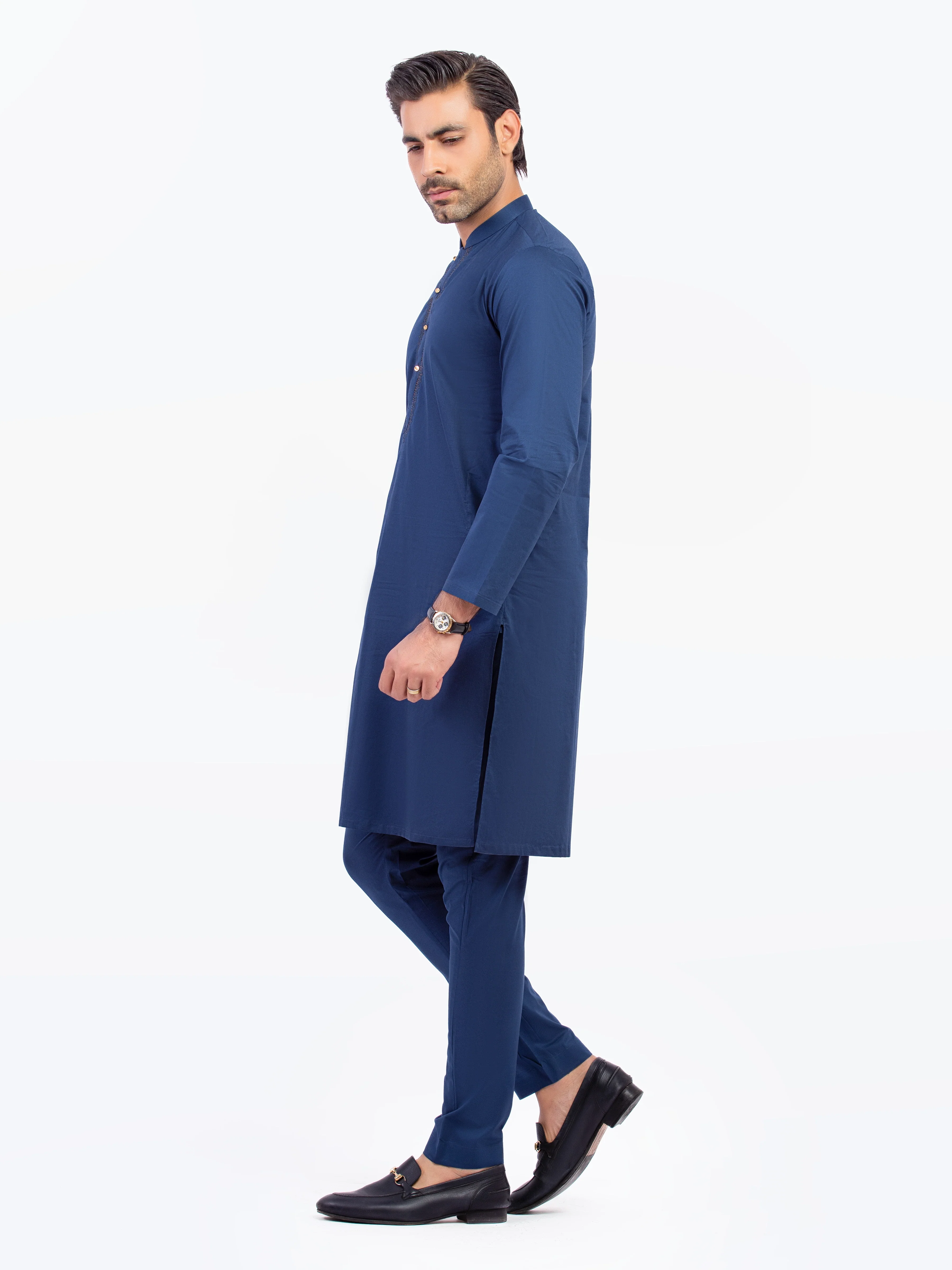 Men's Navy Blue Kurta Pajama - EMTKPT5-064 - Image 4